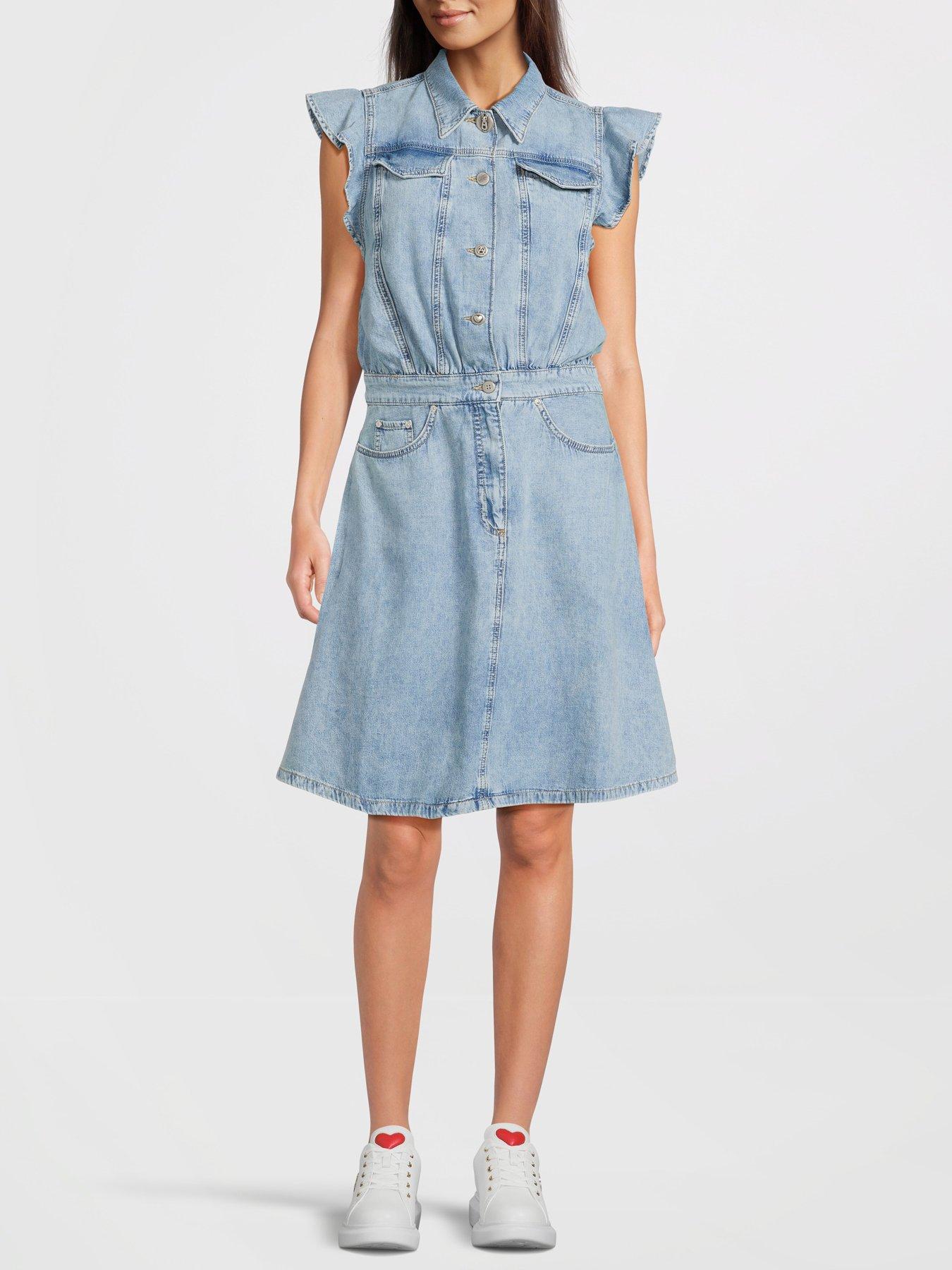 Frill sleeve denim outlet dress