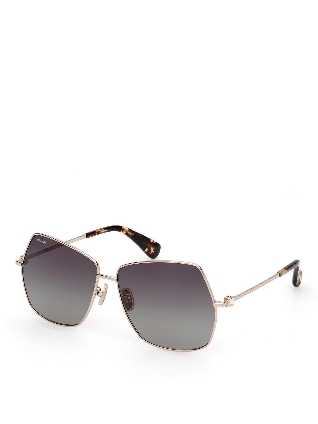  image of max-mara-gold-gradient-green-geometric-sunglasses