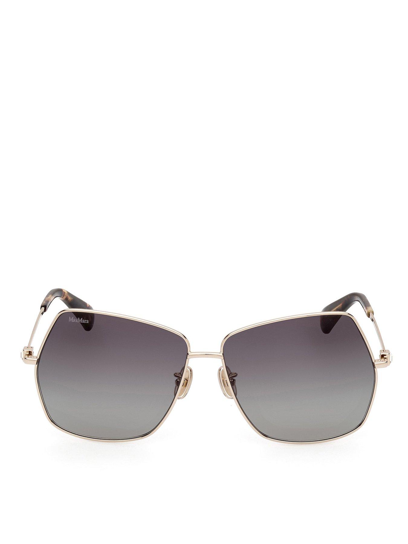  image of max-mara-gold-gradient-green-geometric-sunglasses