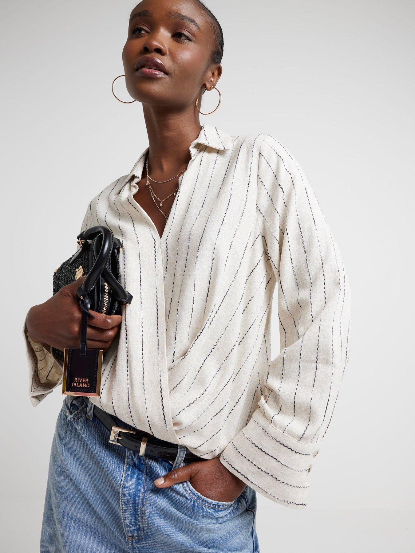undefined Linen Striped Blouse - Beige