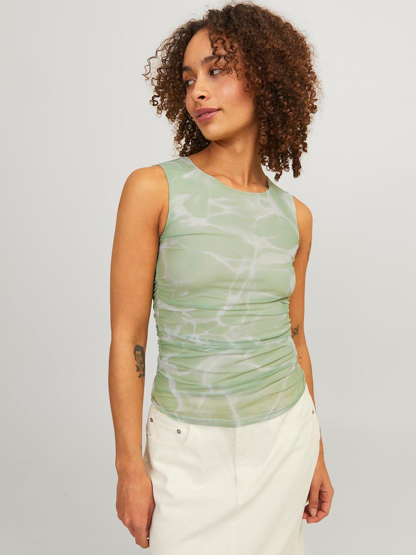 undefined Printed Mesh Top - Green