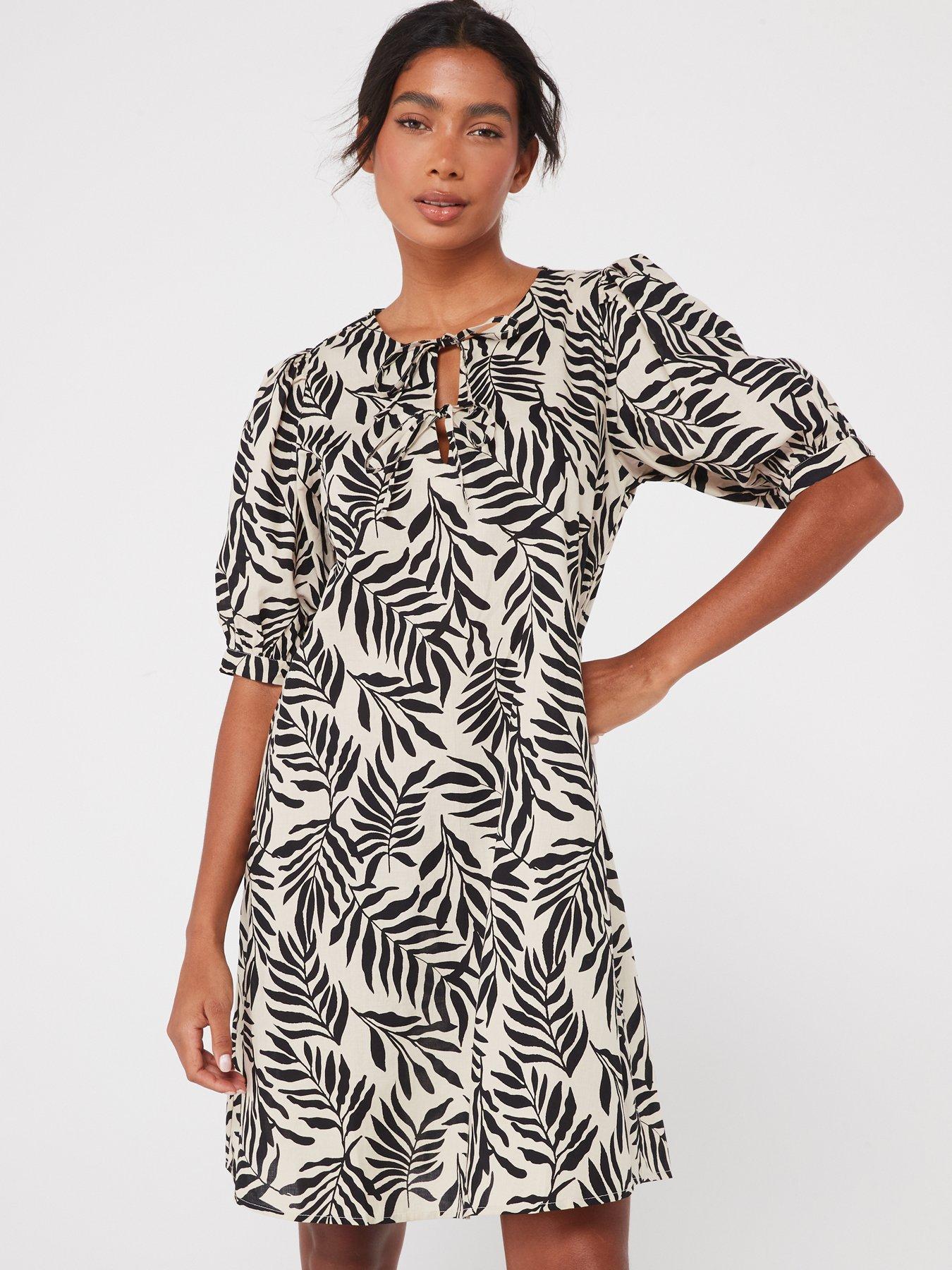 undefined Printed Mini Dress - Beige