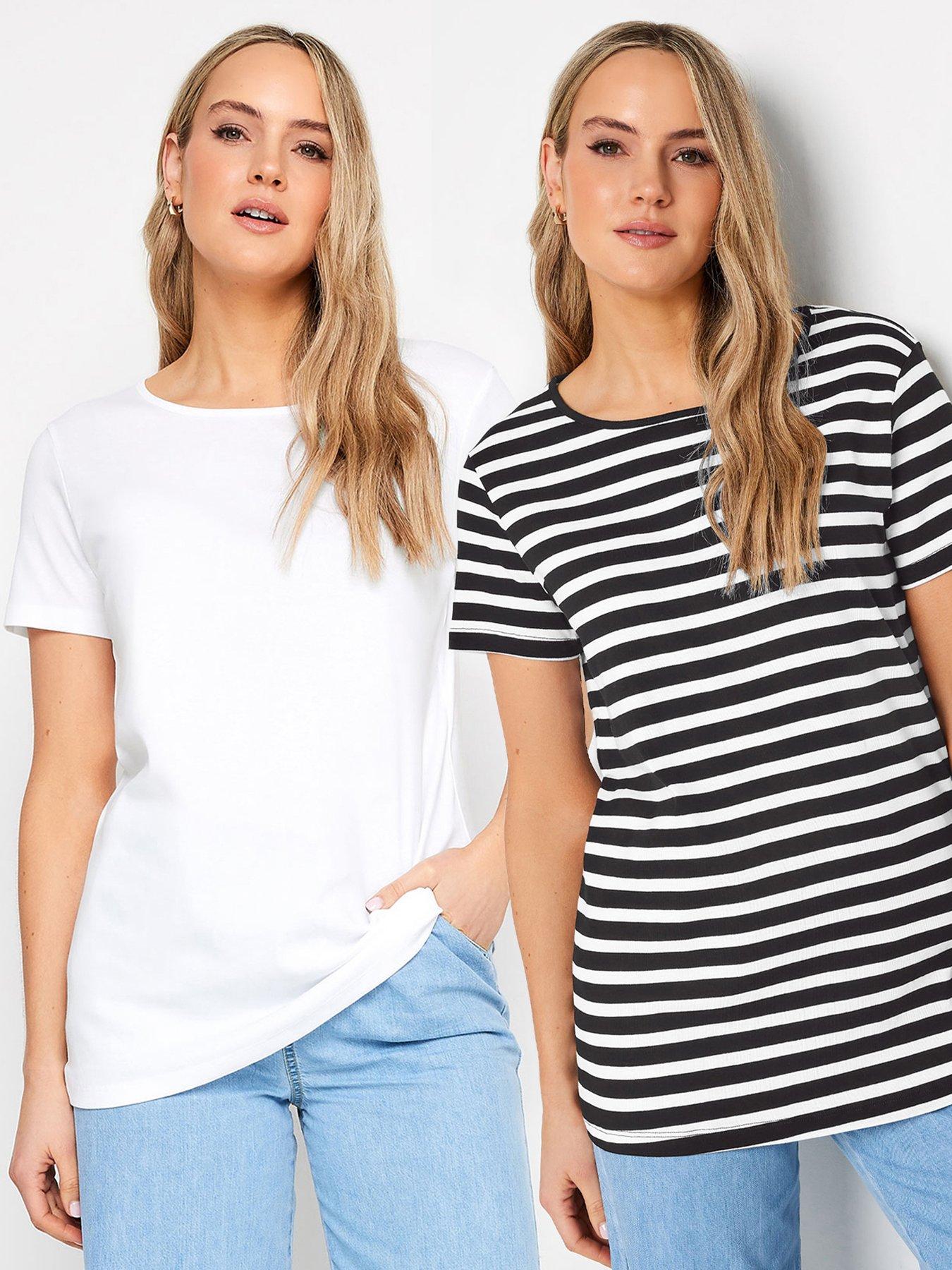 undefined Tall 2 Pack Short Sleeve Scoop Neck Tee - White Black Stripe