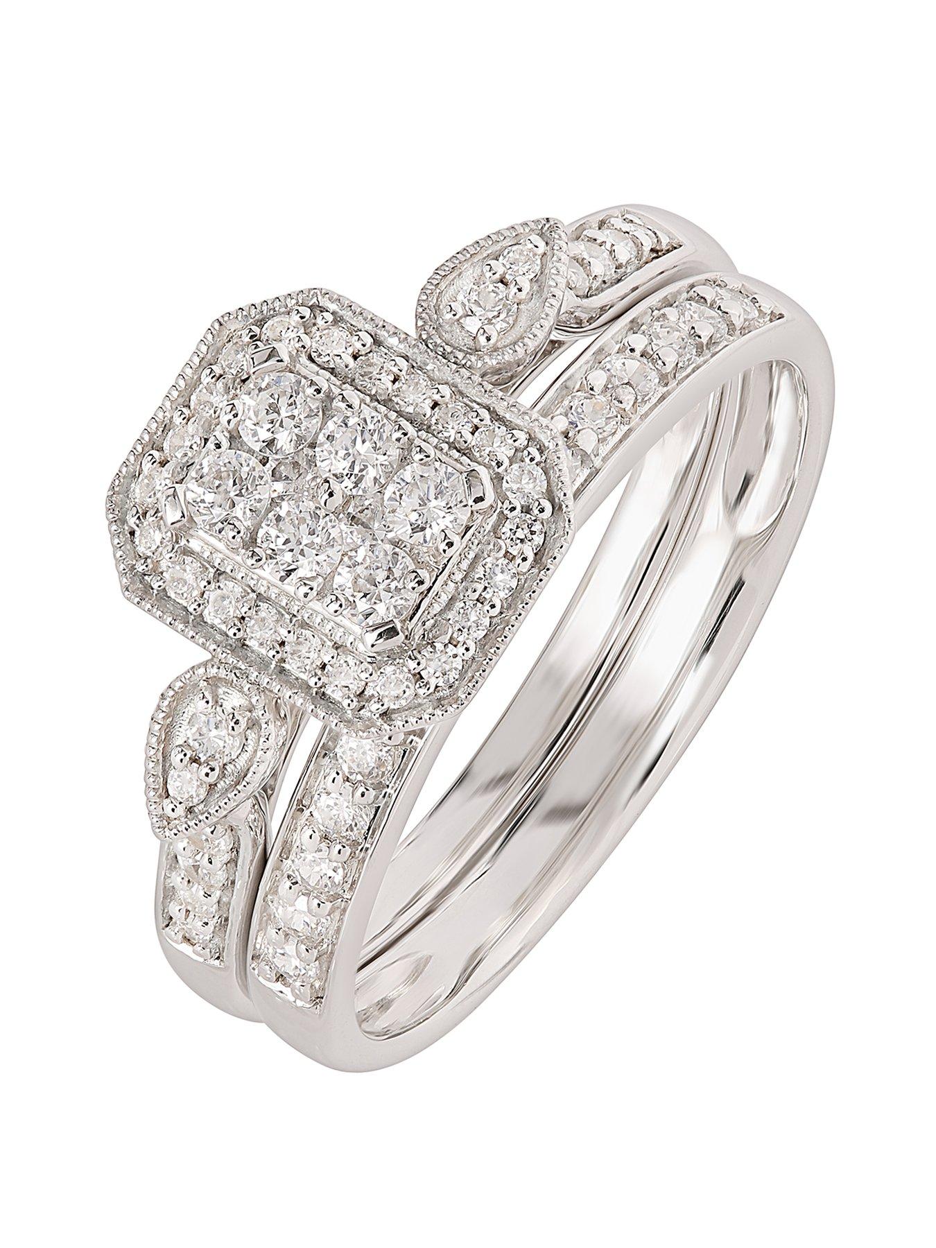  image of love-diamond-9ct-white-gold-050ct-natural-diamond-bridal-ring-set