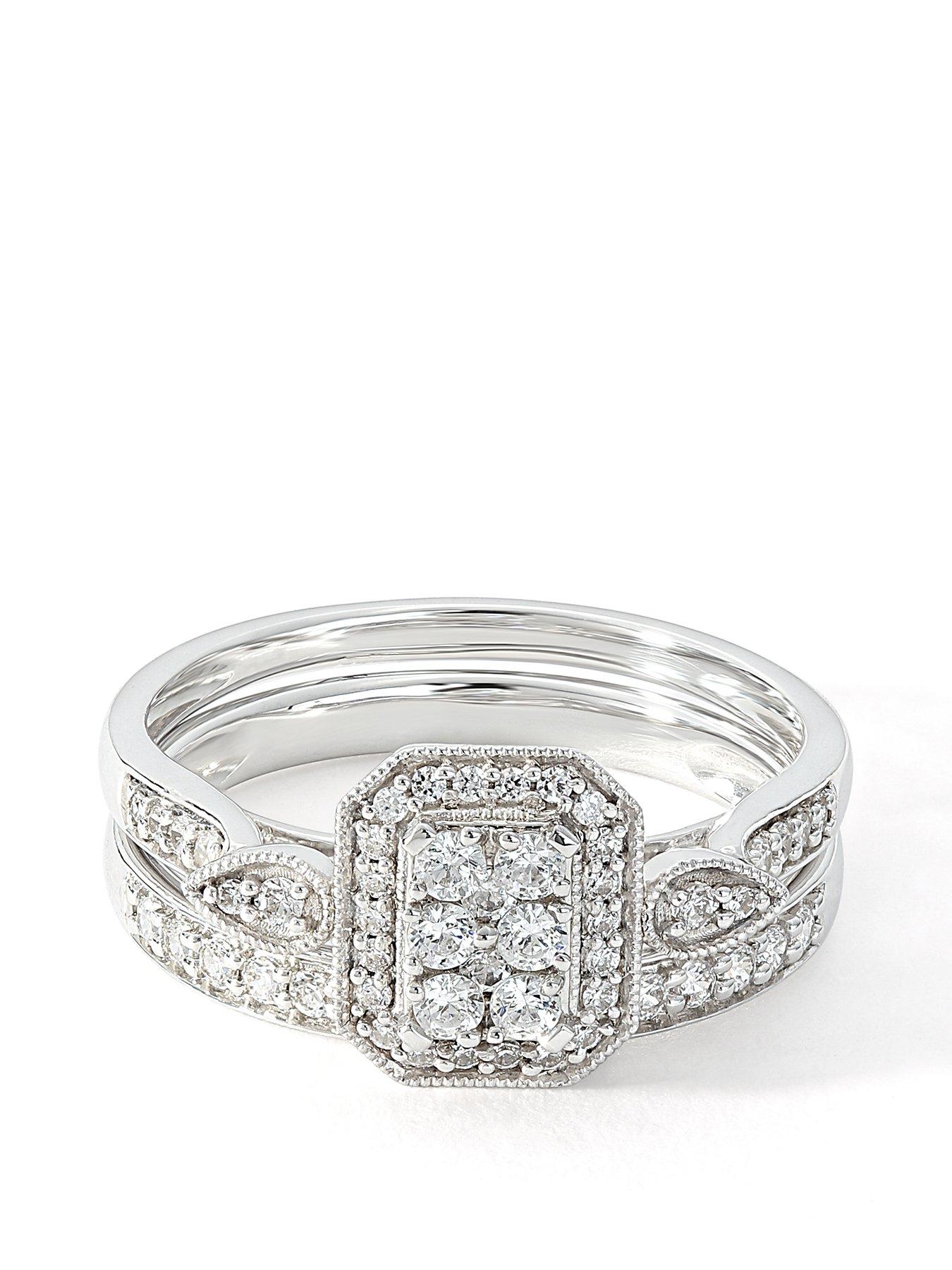  image of love-diamond-9ct-white-gold-050ct-natural-diamond-bridal-ring-set