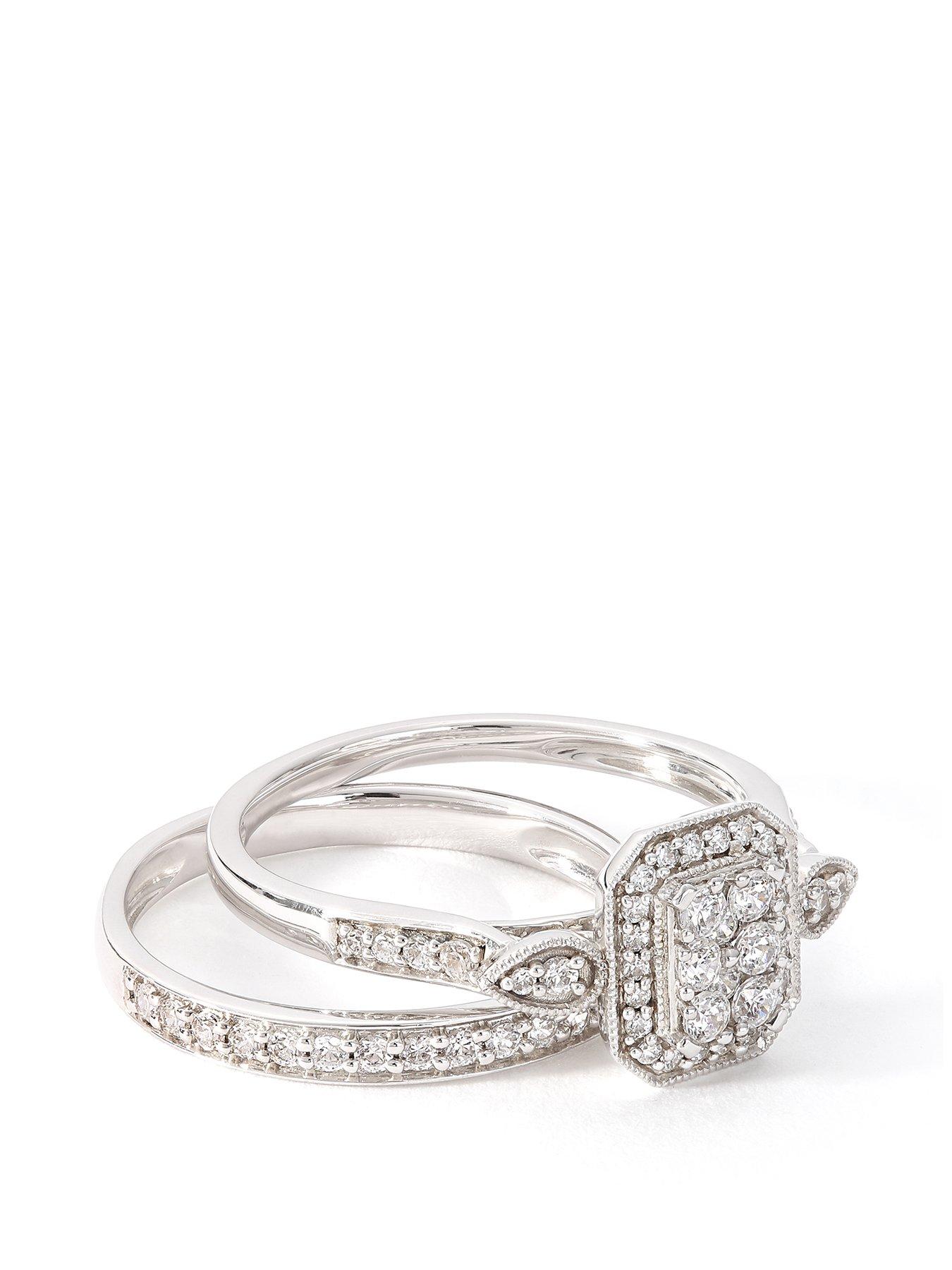 image of love-diamond-9ct-white-gold-050ct-natural-diamond-bridal-ring-set