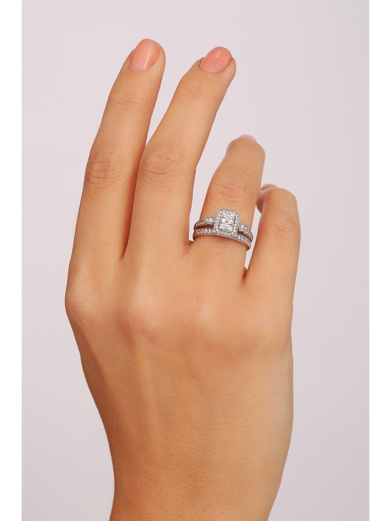  image of love-diamond-9ct-white-gold-050ct-natural-diamond-bridal-ring-set
