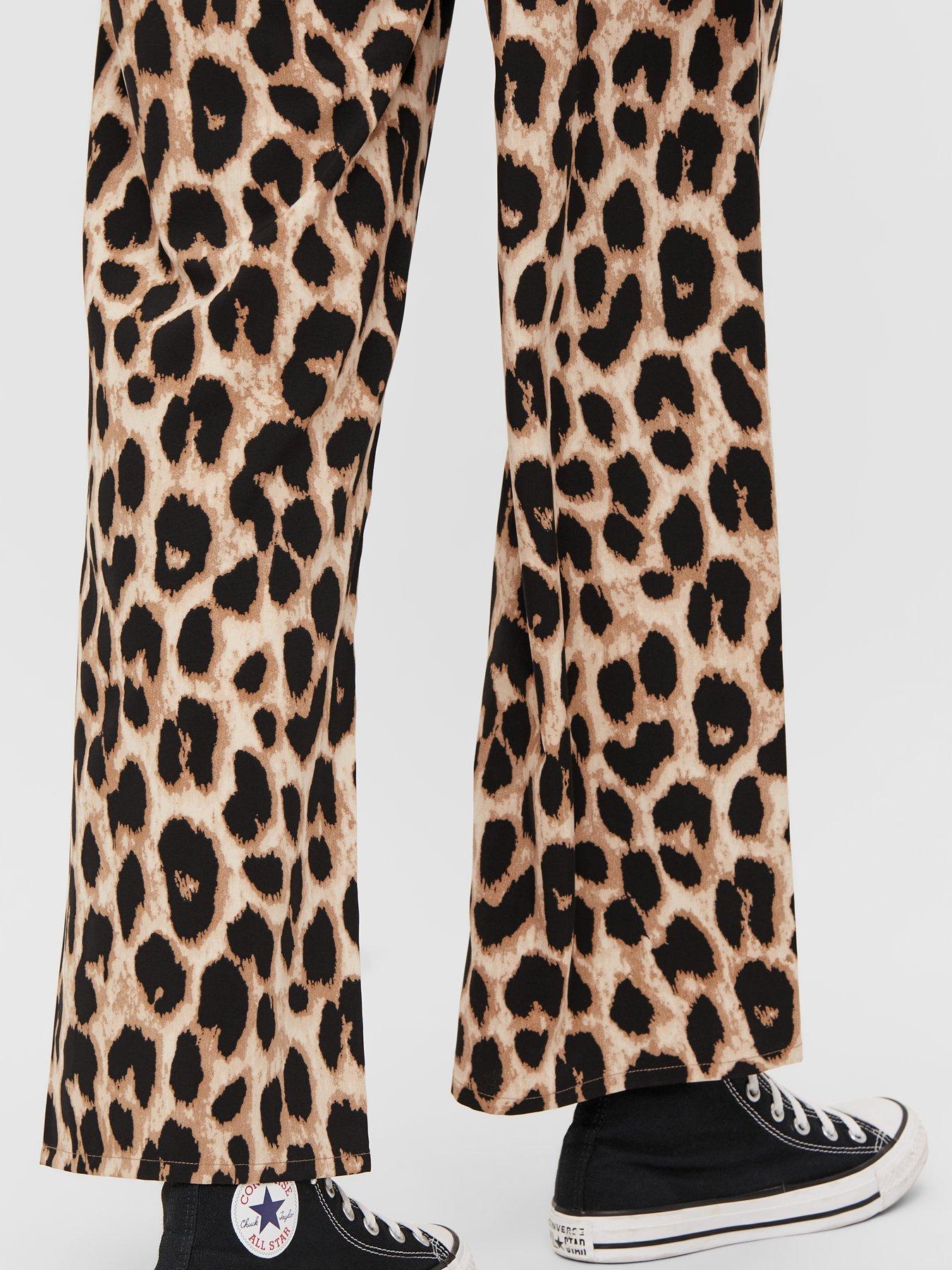 PIECES Leopard Print High Waist Trousers Black Littlewoods