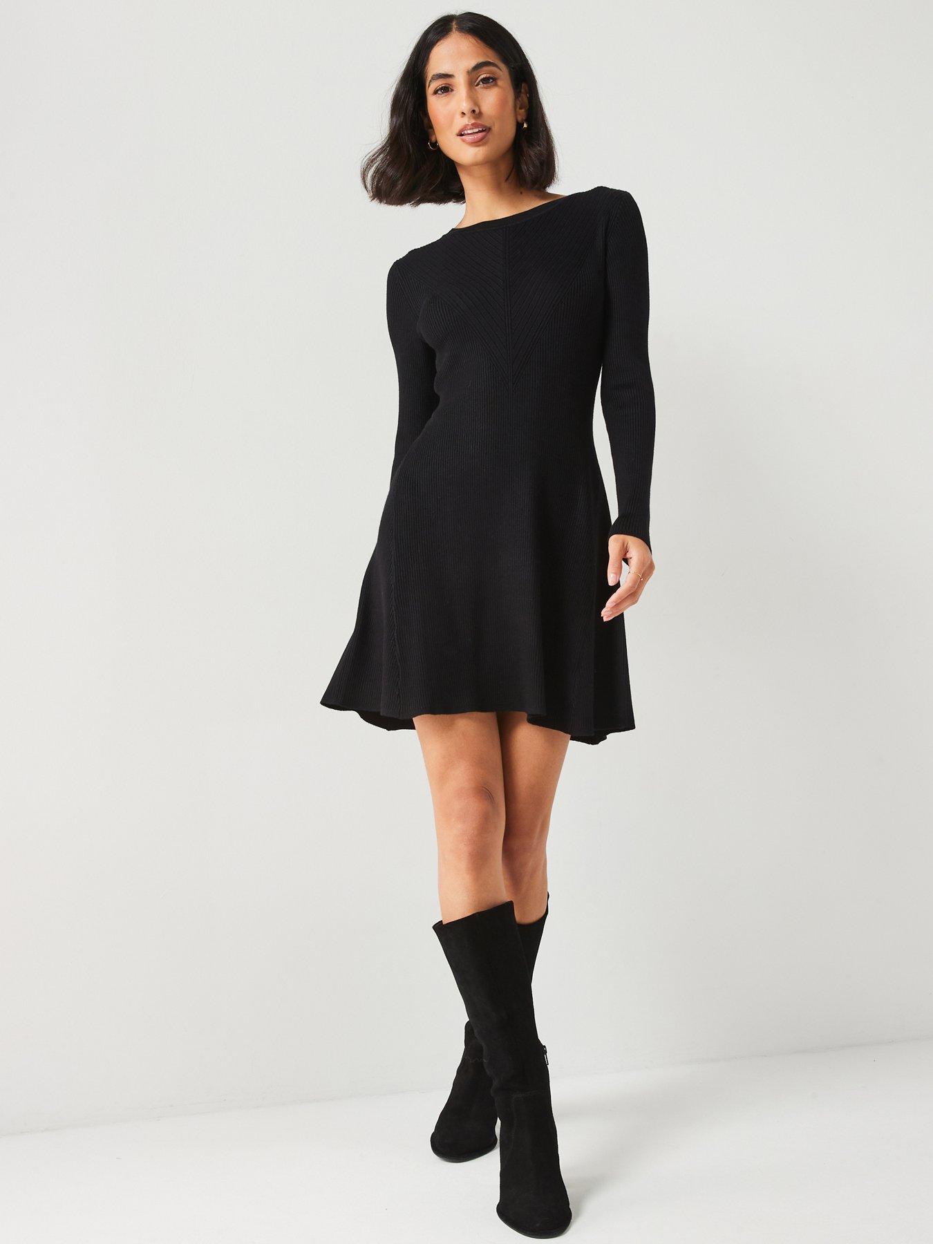  image of v-by-very-fit-amp-flare-seam-mini-dress-black