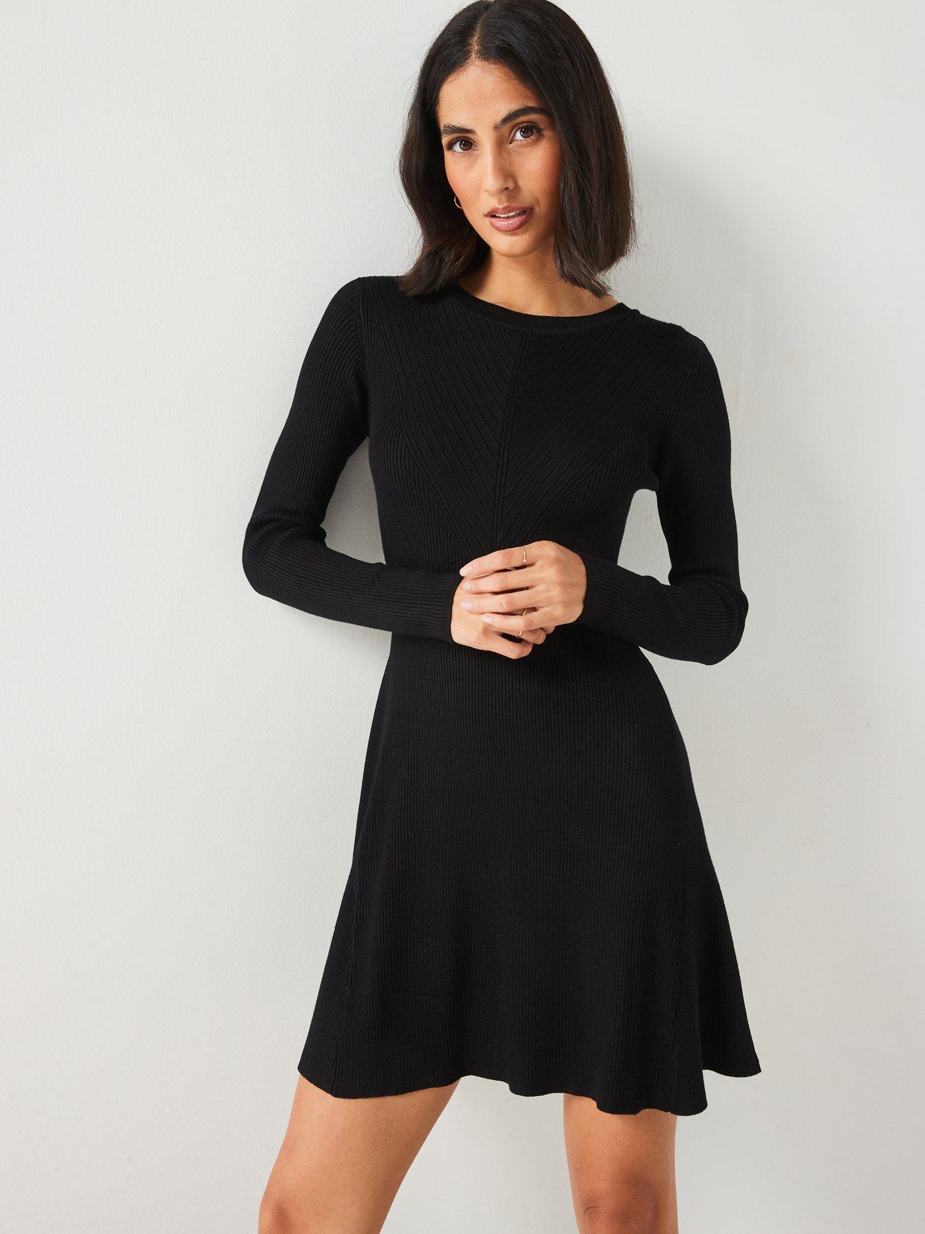  image of v-by-very-fit-amp-flare-seam-mini-dress-black