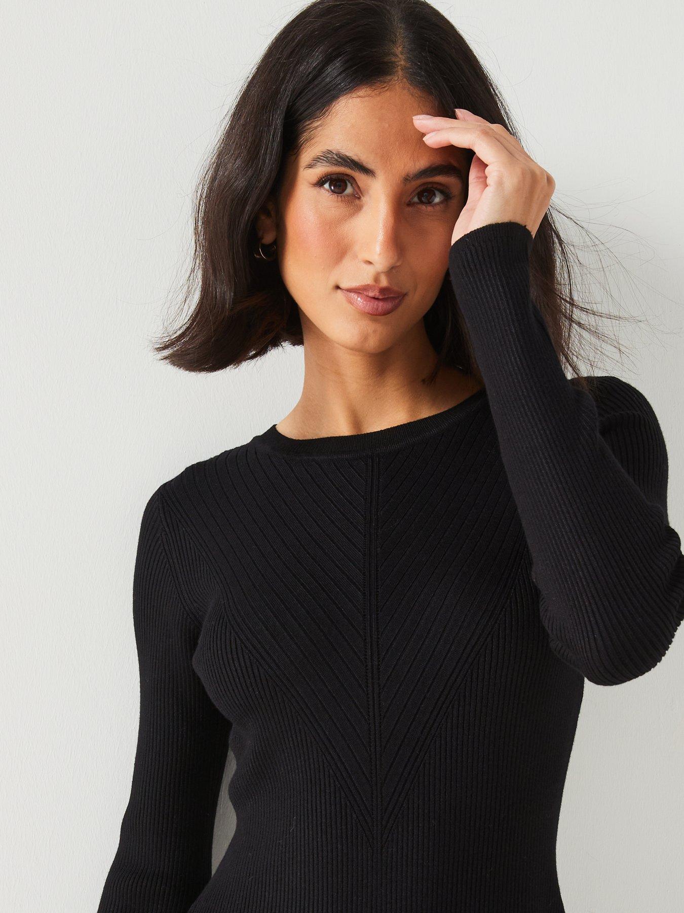  image of v-by-very-fit-amp-flare-seam-mini-dress-black
