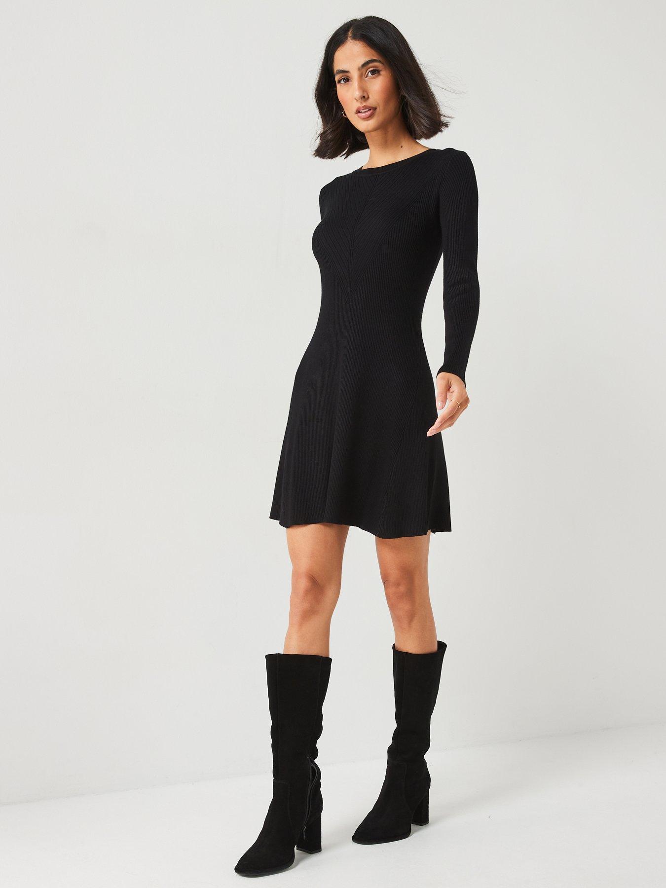  image of v-by-very-fit-amp-flare-seam-mini-dress-black