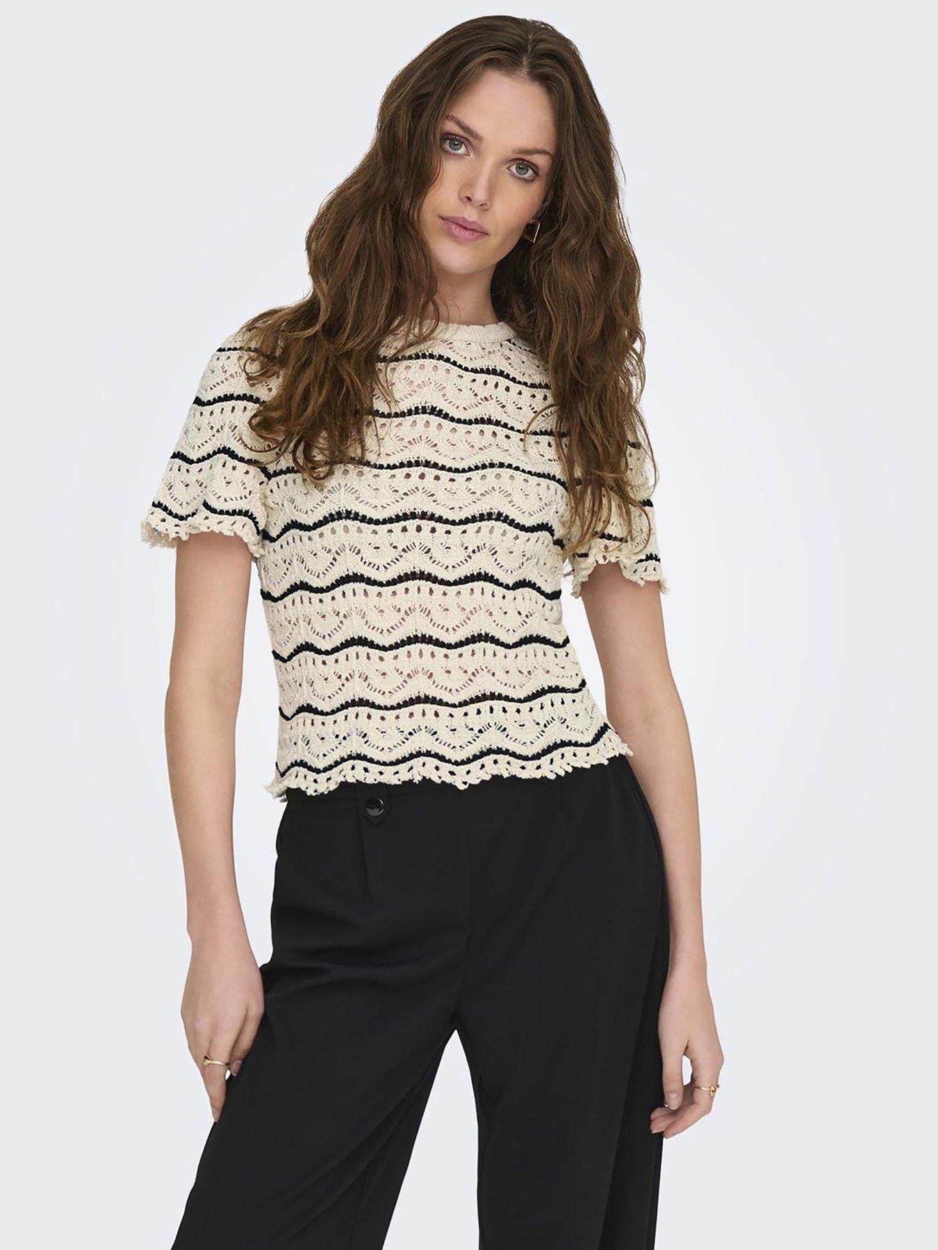 undefined Knitted Stripe Top - Beige