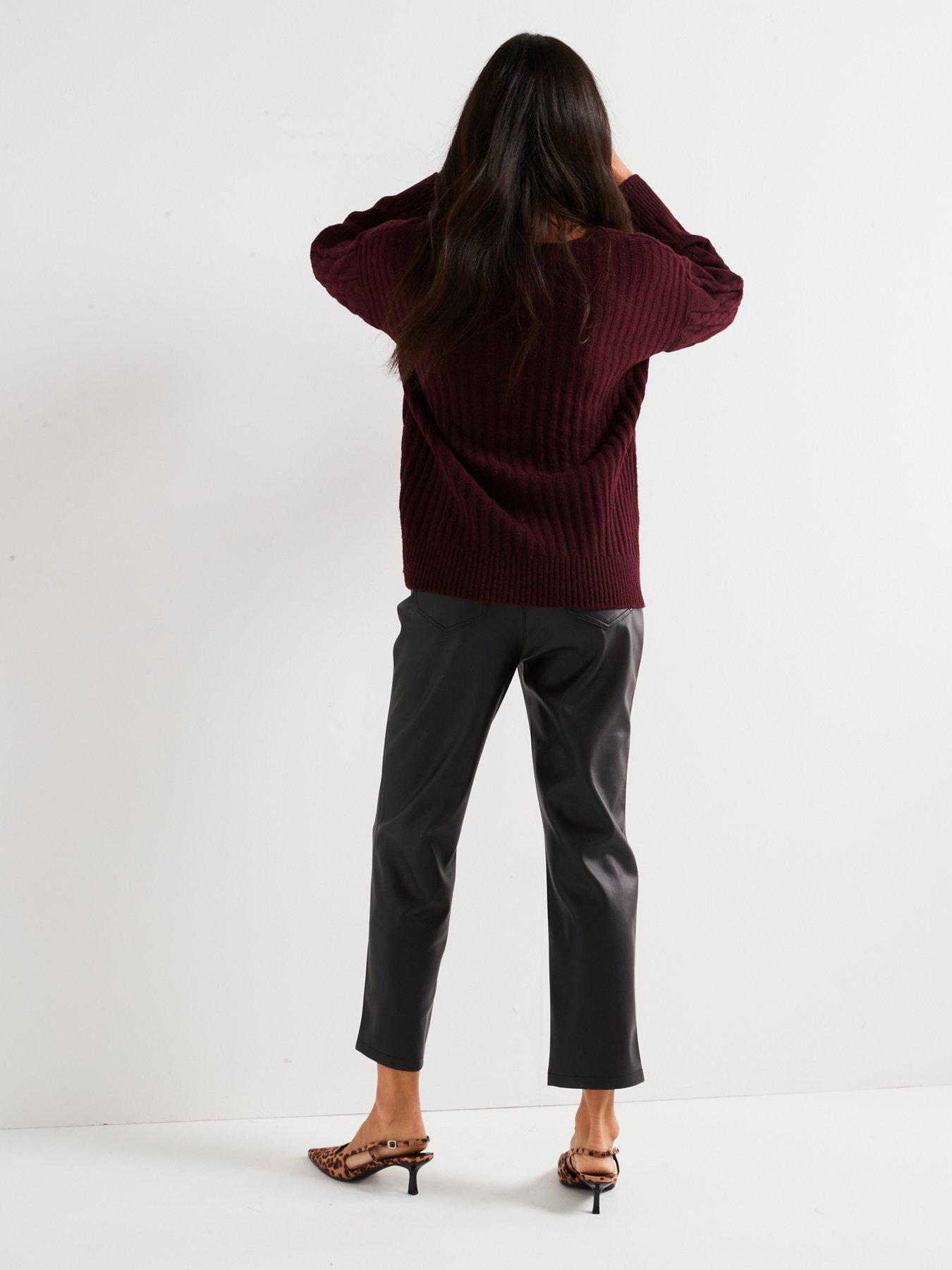 Image 2 of 6 of V by Very V Neck Cable Jumper - Burgundy