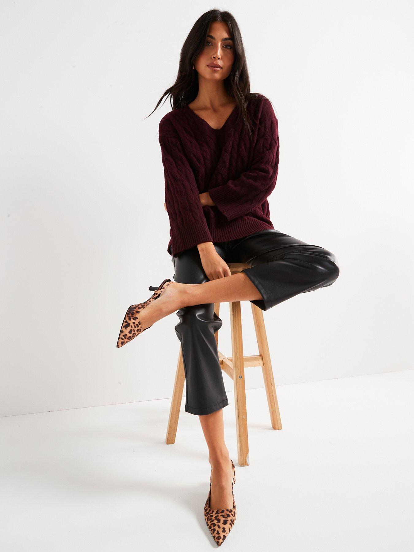 Image 3 of 6 of V by Very V Neck Cable Jumper - Burgundy