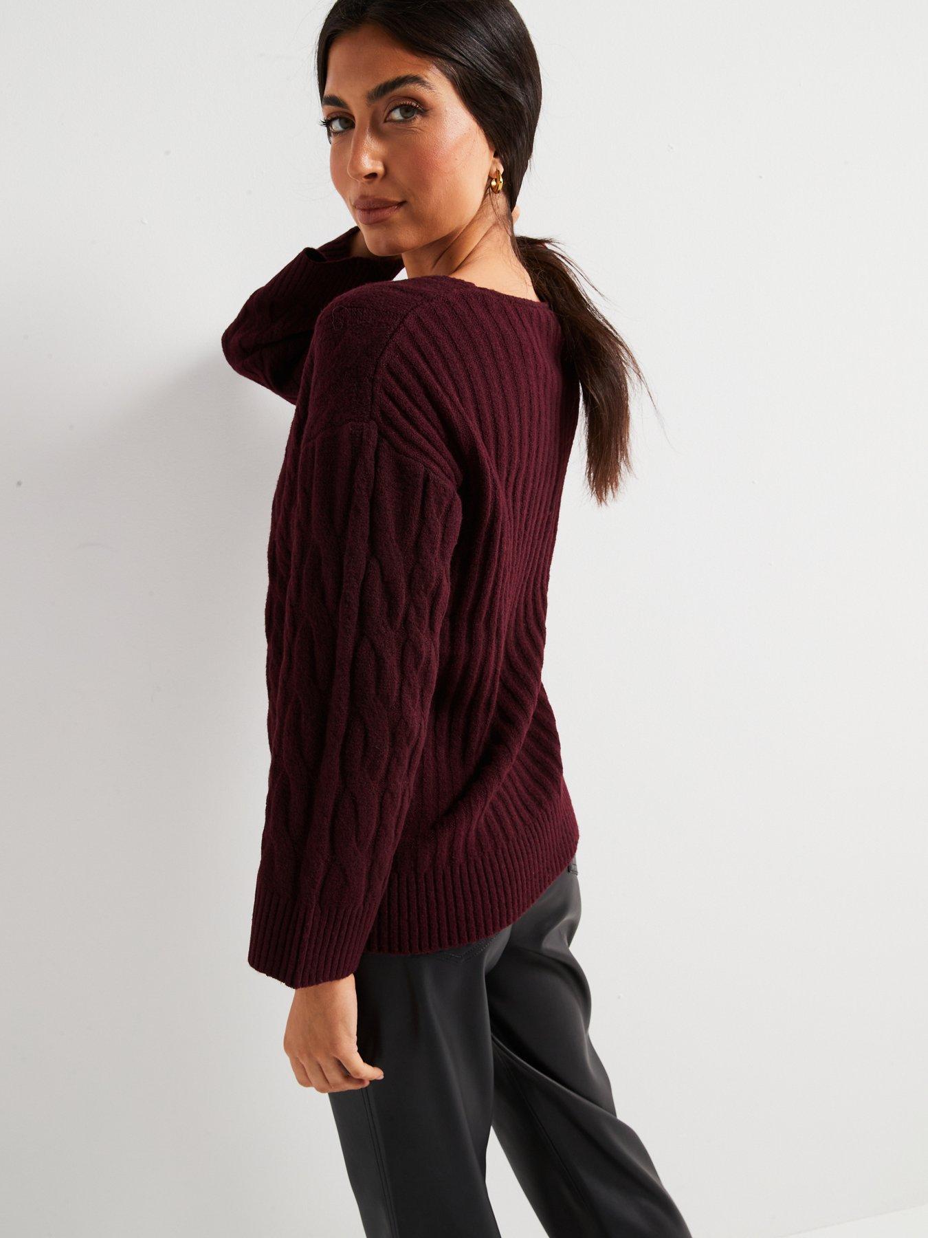 Image 5 of 6 of V by Very V Neck Cable Jumper - Burgundy