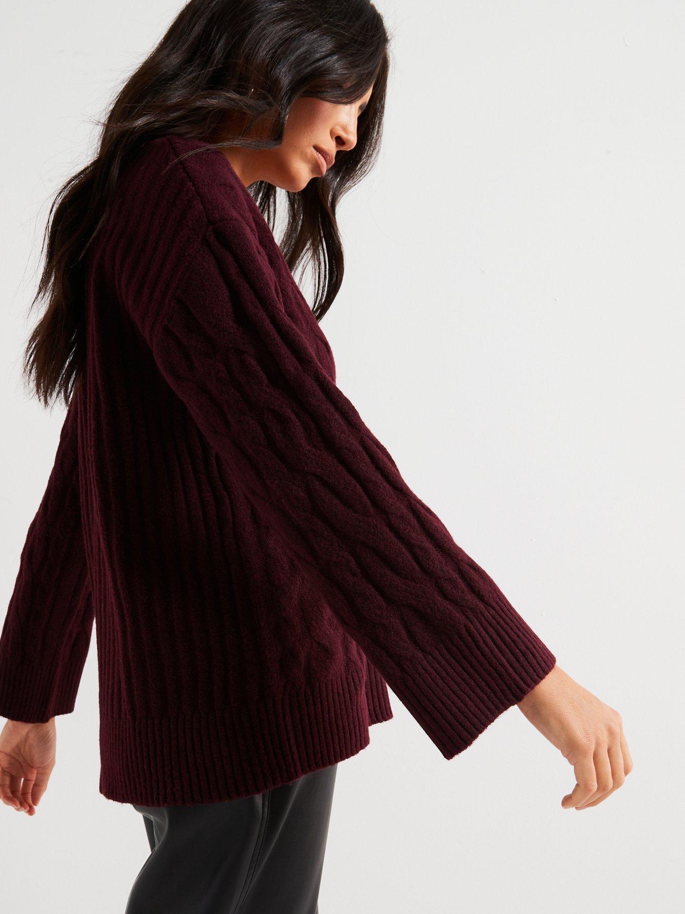 Image 6 of 6 of V by Very V Neck Cable Jumper - Burgundy