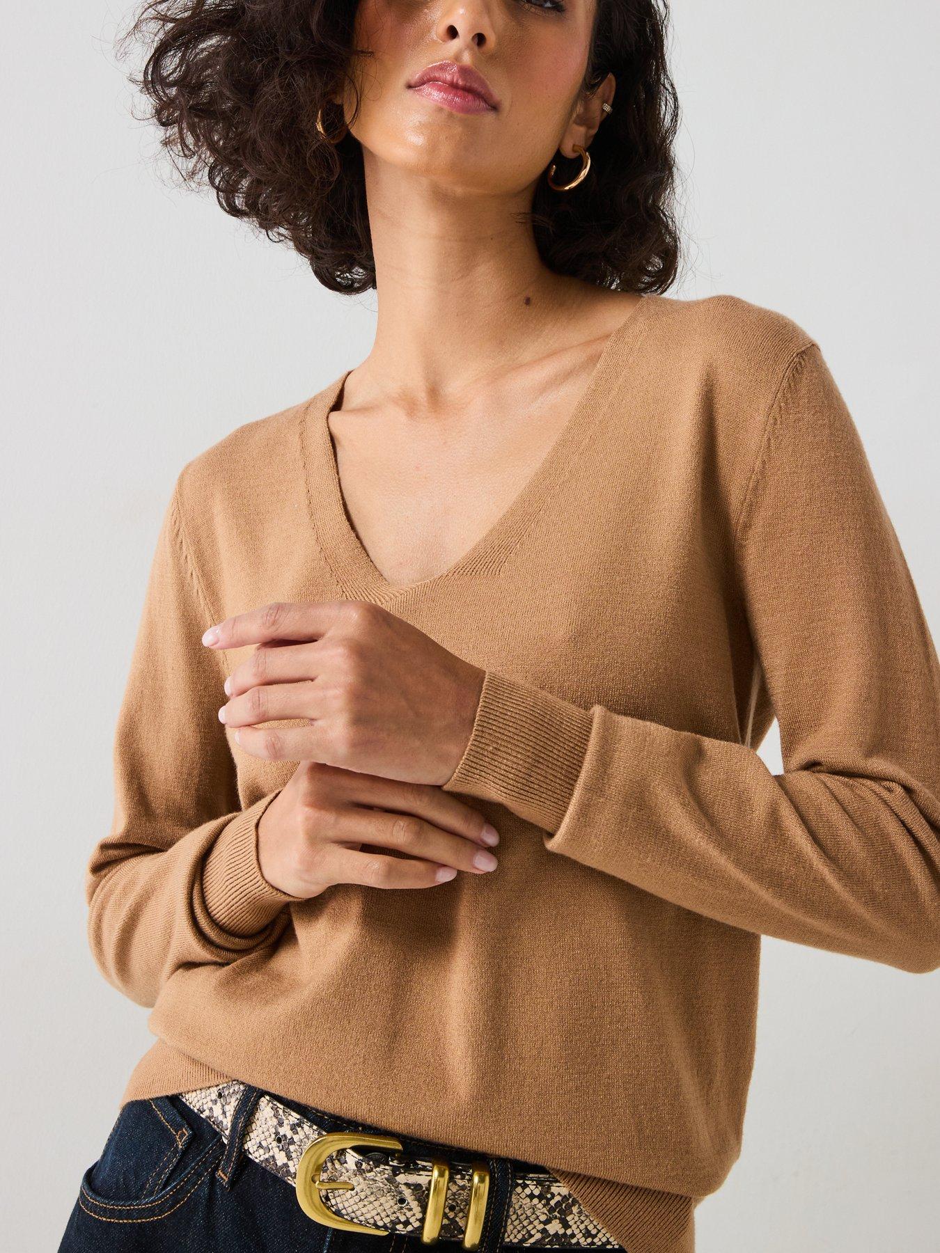  image of everyday-v-neck-knitted-jumper-neutral