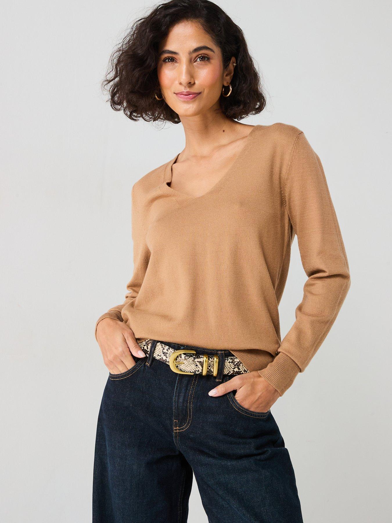  image of everyday-v-neck-knitted-jumper-neutral