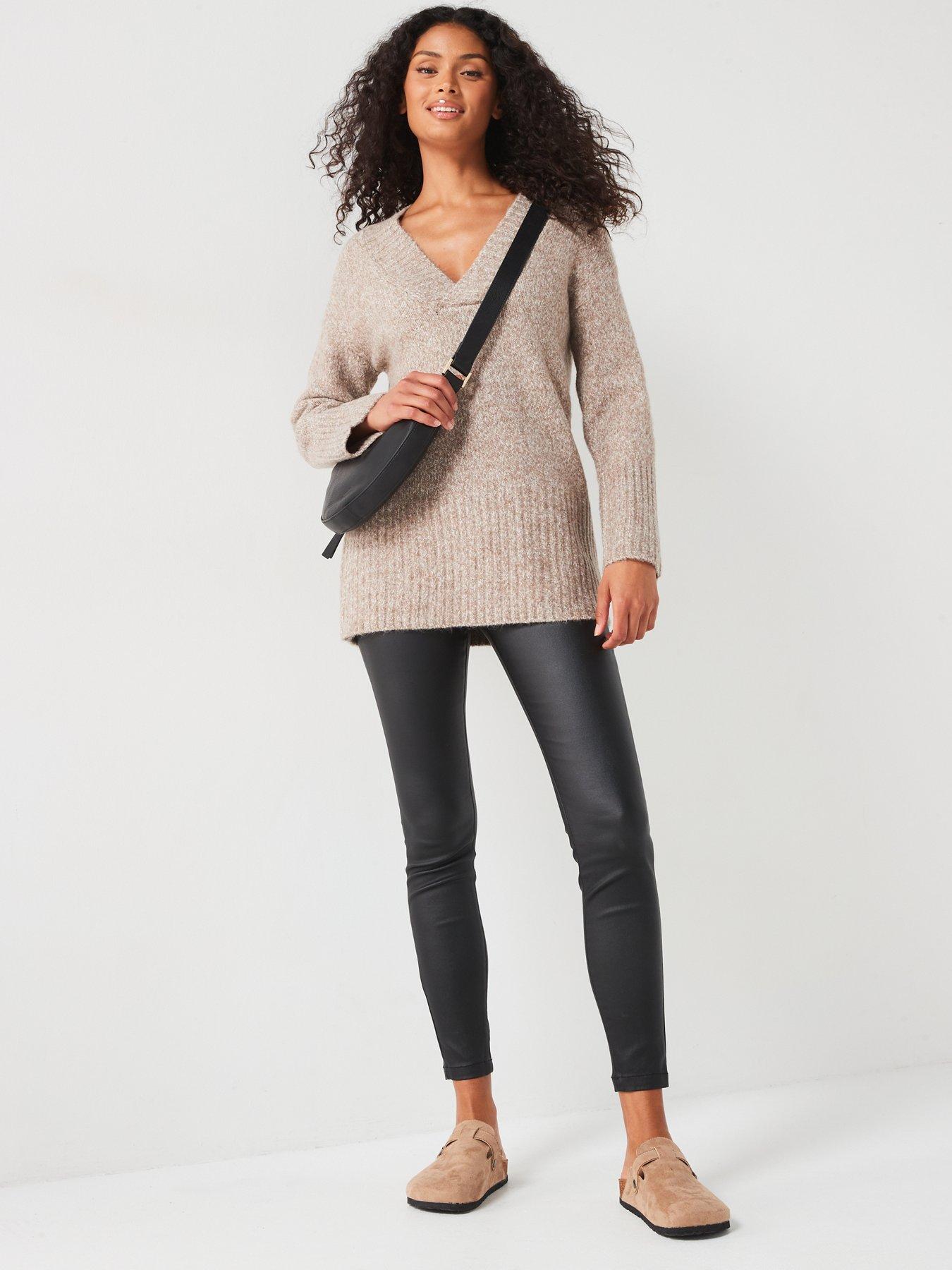  image of v-by-very-v-neck-rib-detail-jumper-dark-natural