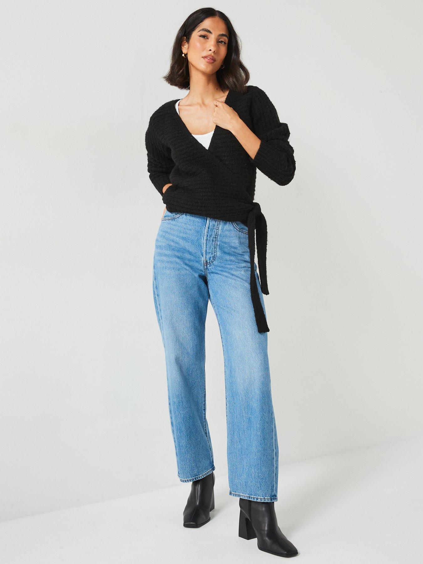  image of v-by-very-knitted-wrap-textured-cardigan-black