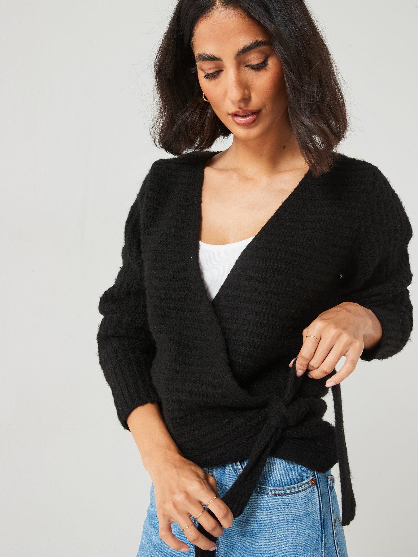  image of v-by-very-knitted-wrap-textured-cardigan-black
