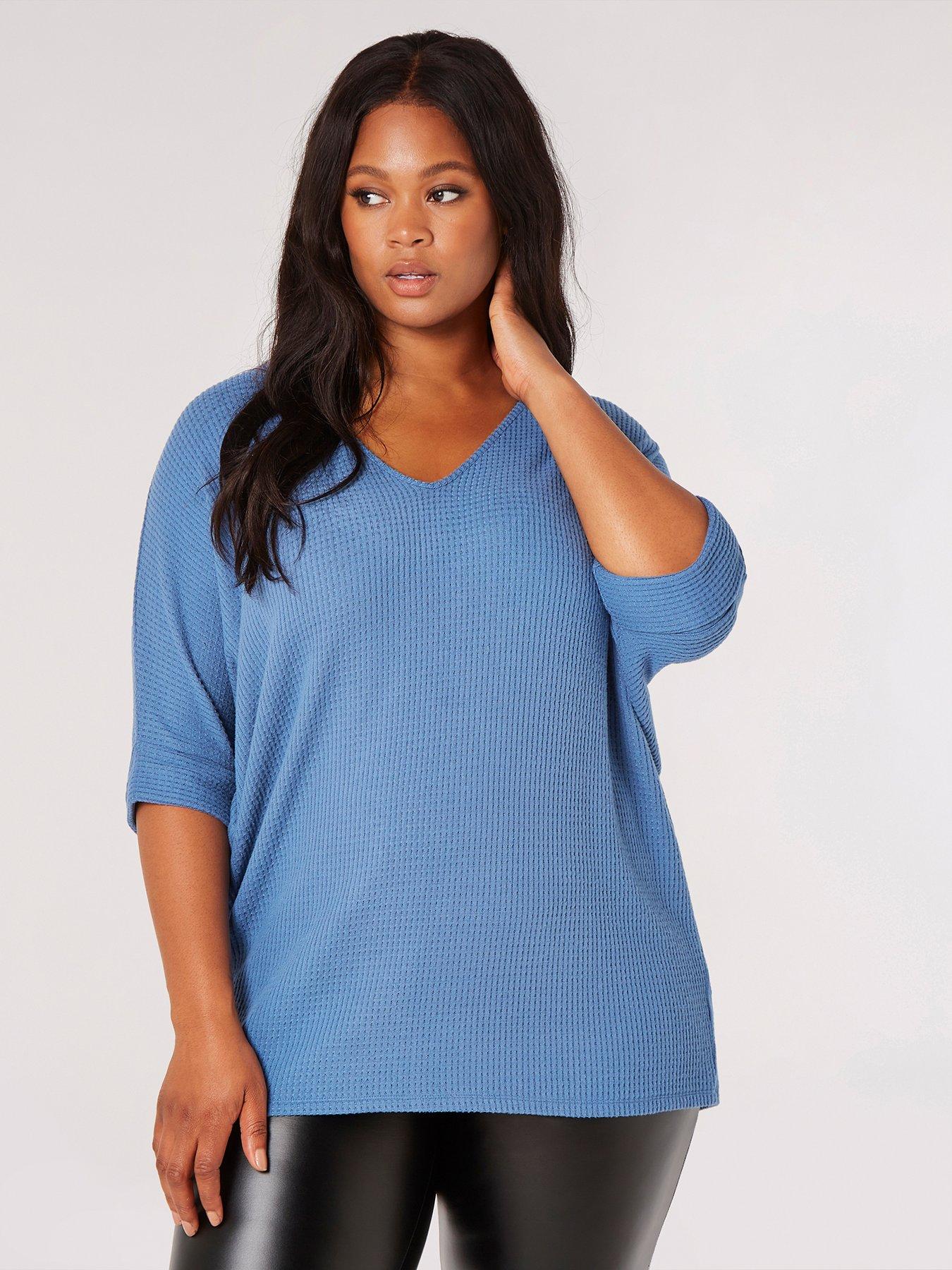 Apricot Curve Soft Textured V Nk Batwing Top Blue littlewoods