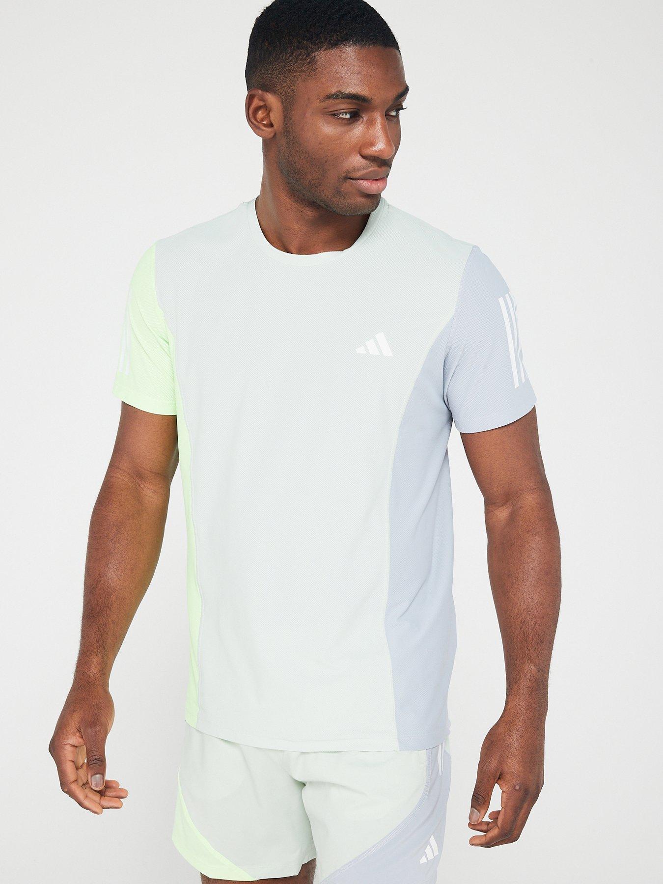 adidas Mens Running Own The Run Colourblock Tee Green littlewoods