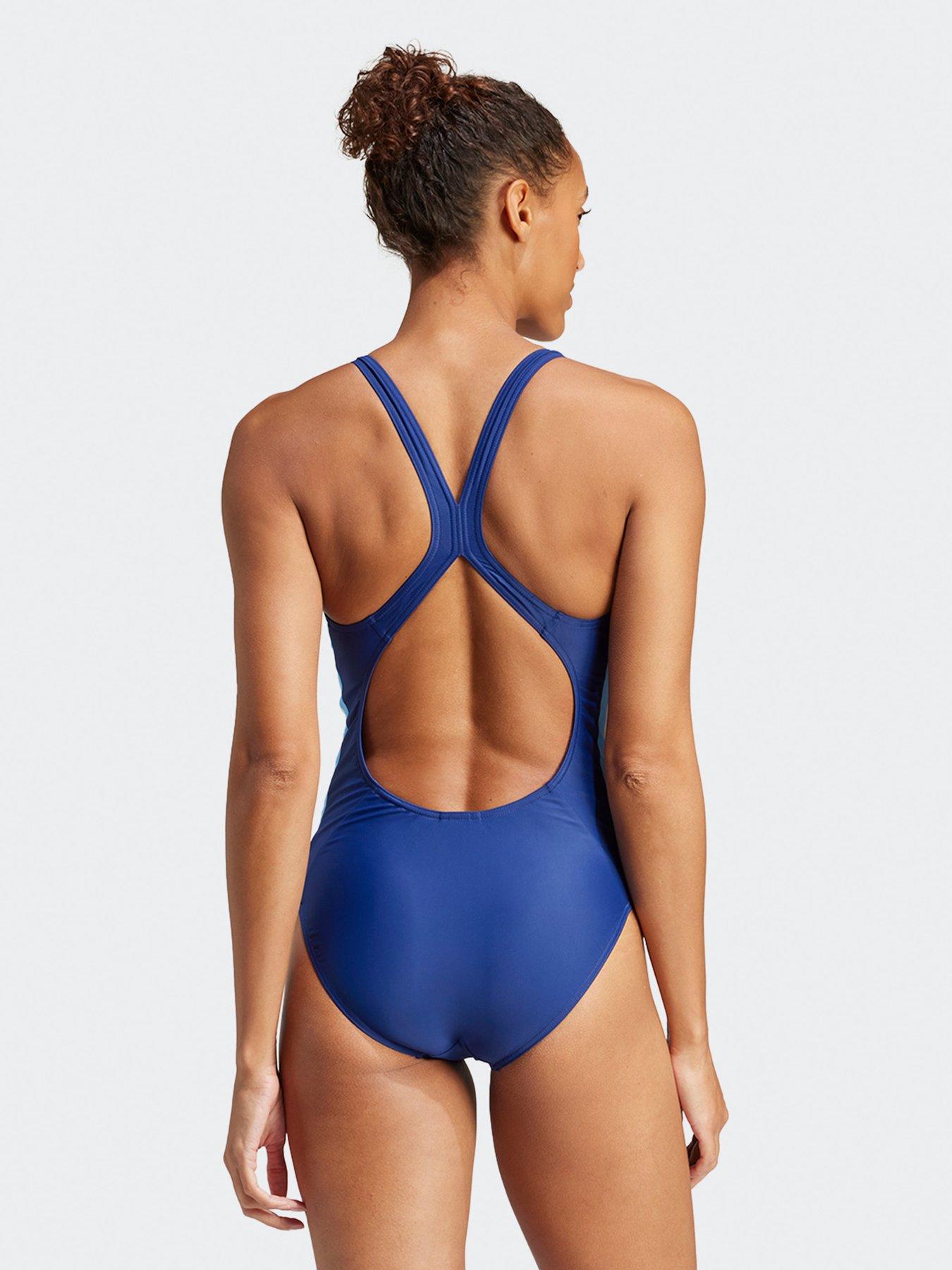  image of adidas-womens-3-stripe-colourblock-swimsuit-navy