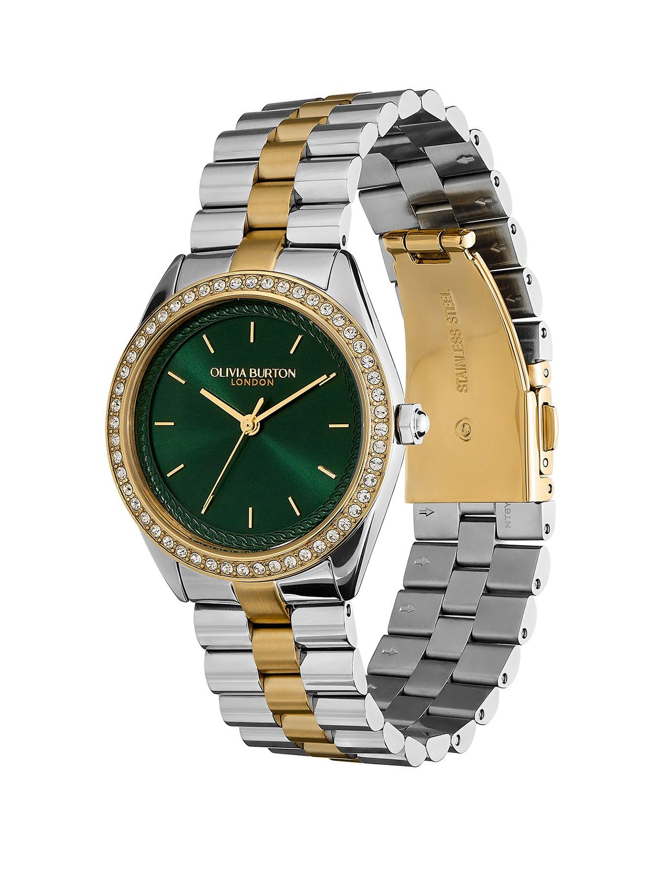 Olivia Burton 34mm Bejewelled Crystal Bezel and Forest Green Dial