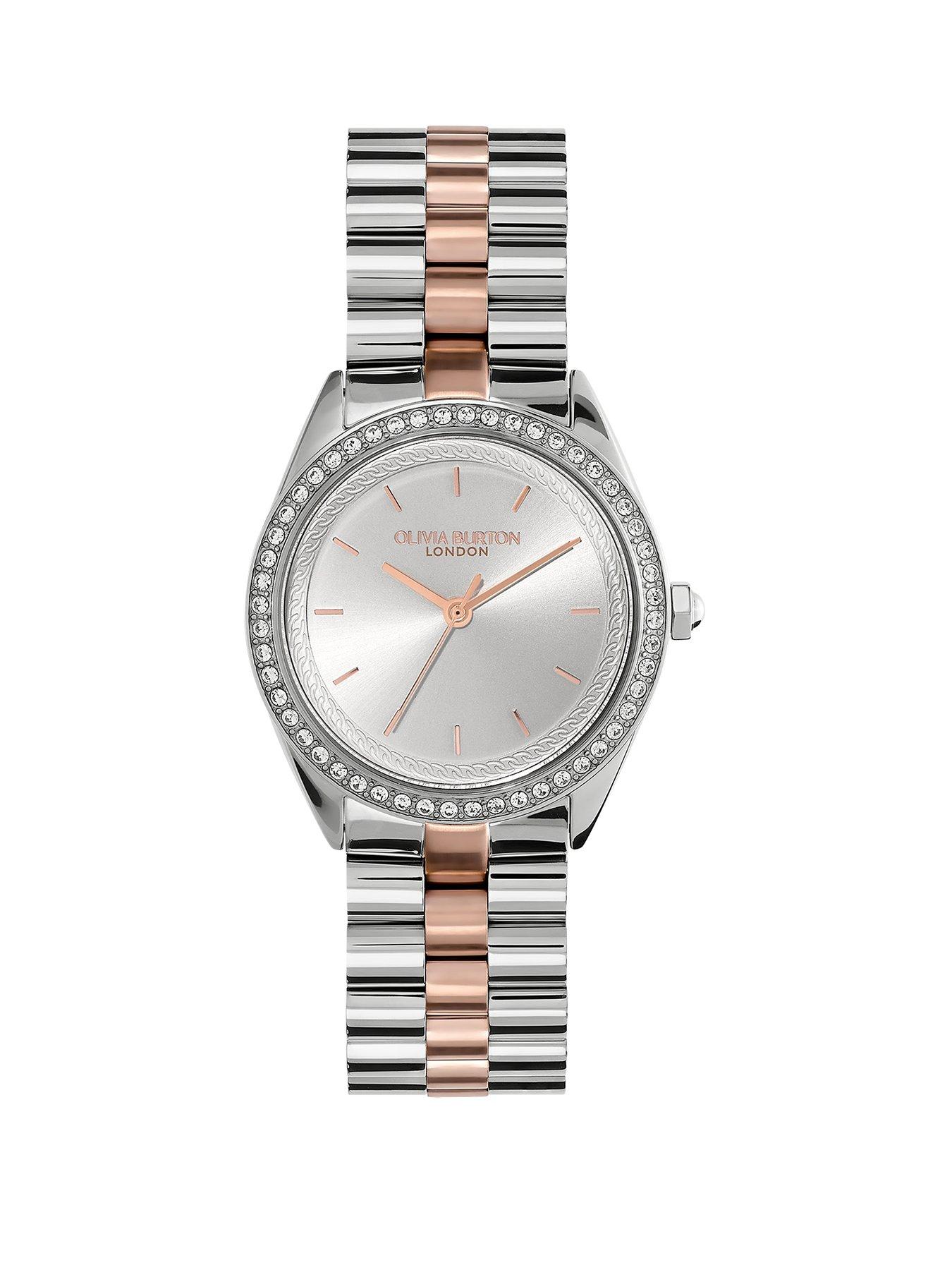 Olivia Burton 34mm Bejewelled Crystal Bezel Stainless Steel  &  Carnation Gold IP Bracelet Watch