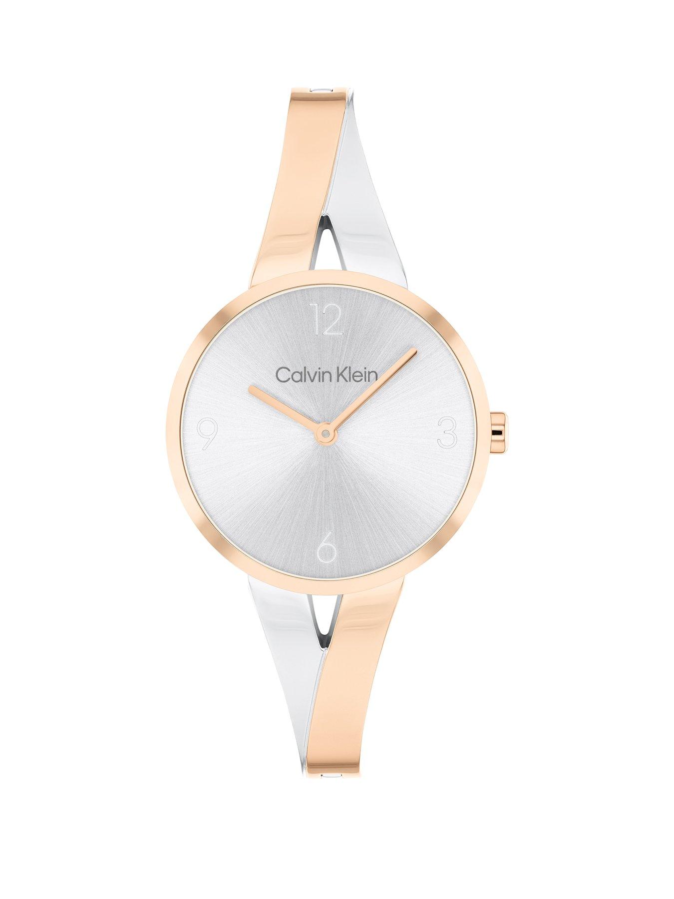 image of calvin-klein-womens-calvin-klein-two-tone-stainless-steel-and-gold-plated-bangle-watch