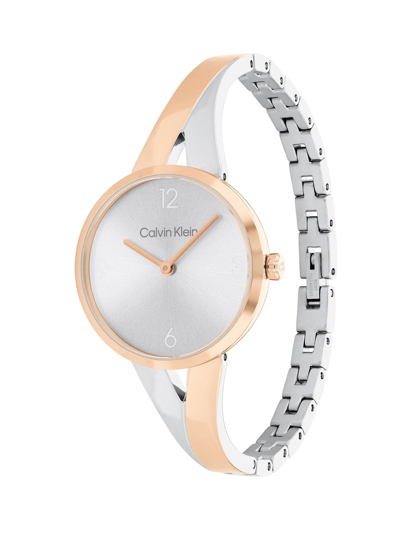  image of calvin-klein-womens-calvin-klein-two-tone-stainless-steel-and-gold-plated-bangle-watch