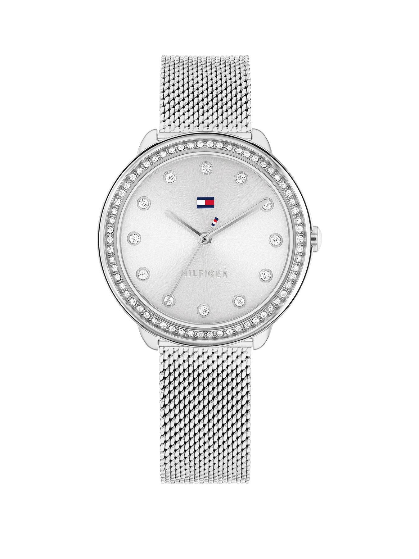 tommy-hilfiger-womens-stainless-steel-mesh-watch-with-a-crystal-bezel