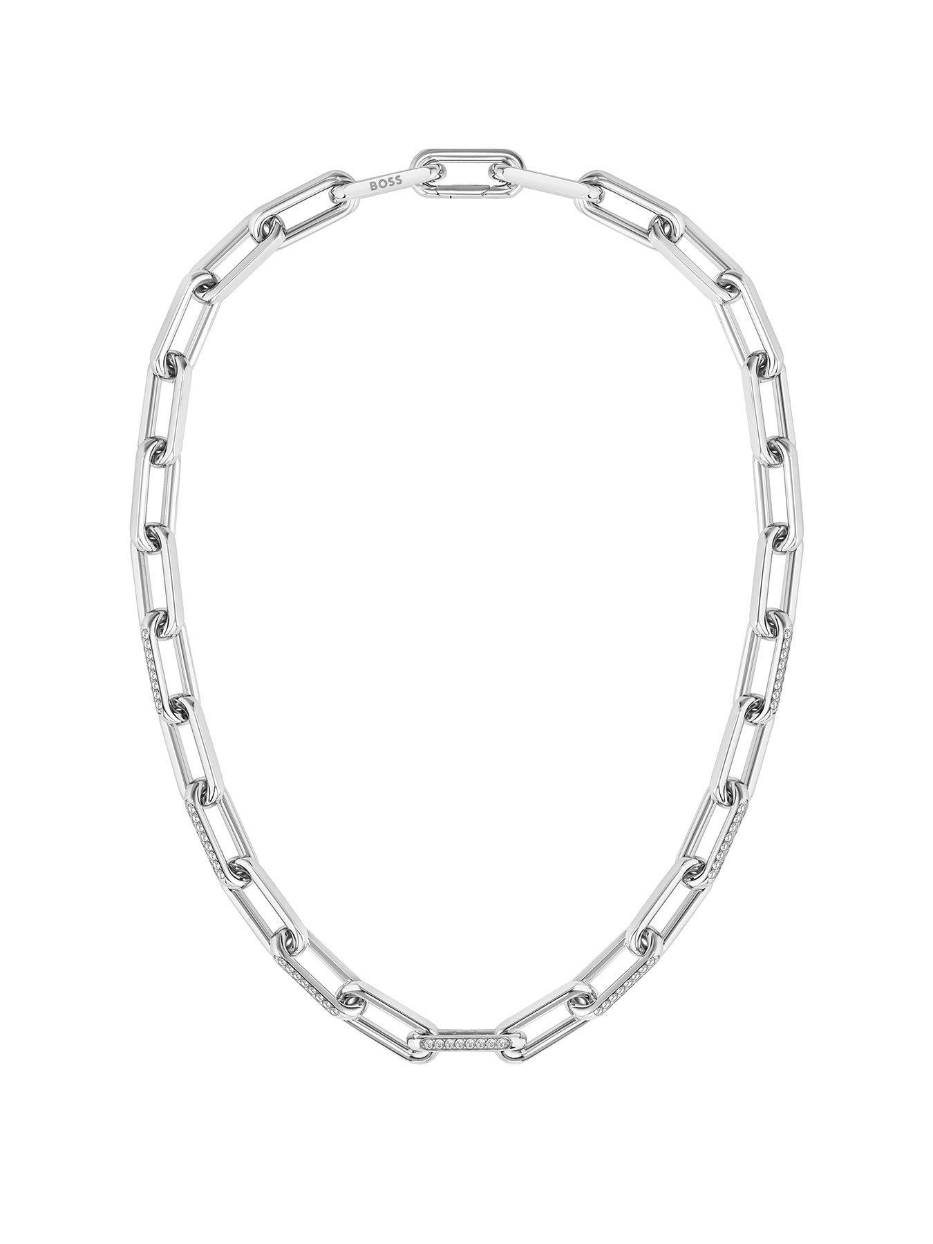 BOSS Ladies Halia Stainless Steel Crystal Linked Necklace