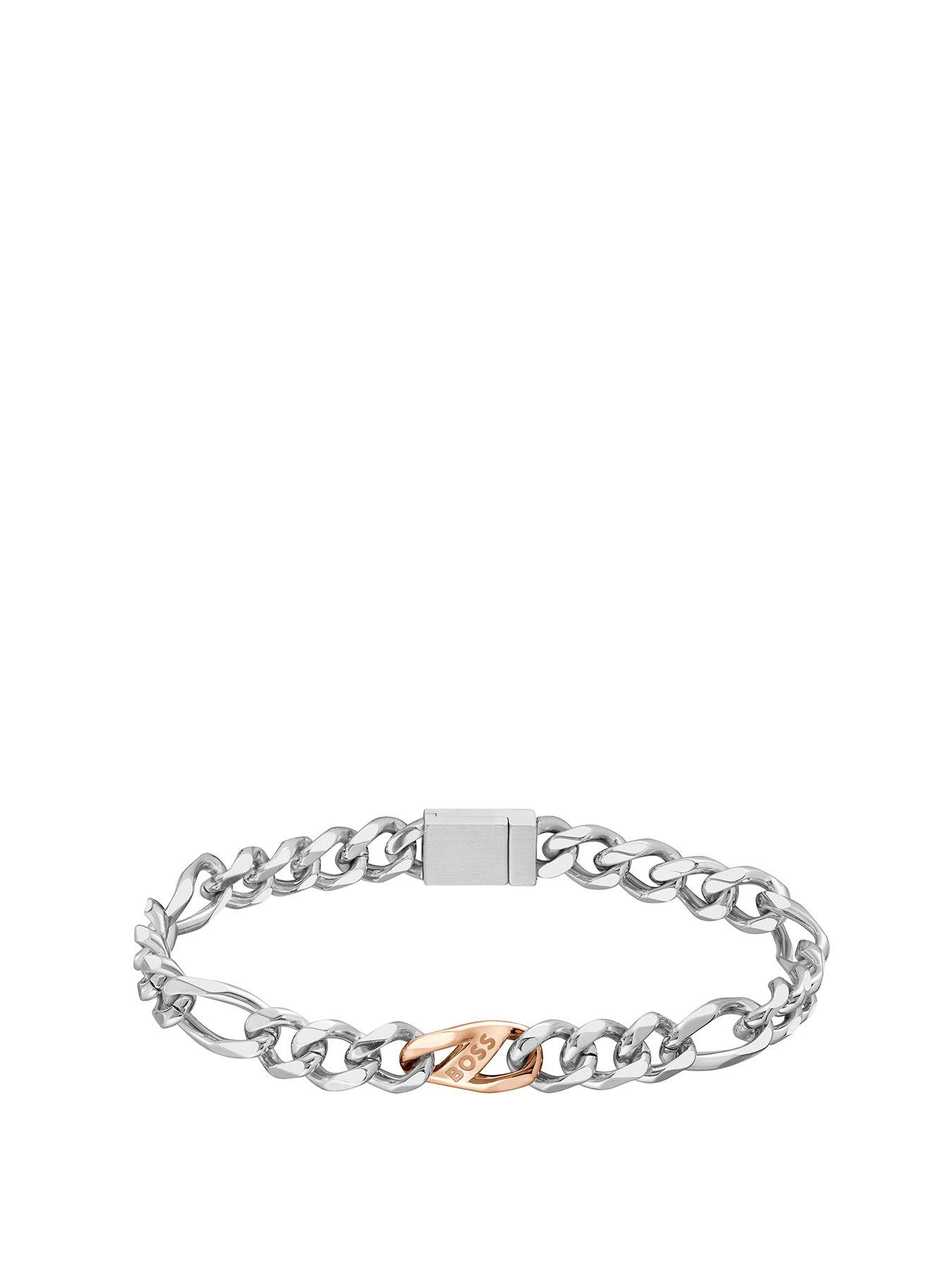  image of boss-gents-rian-stainless-steel-and-rose-gold-ip-figaro-bracelet