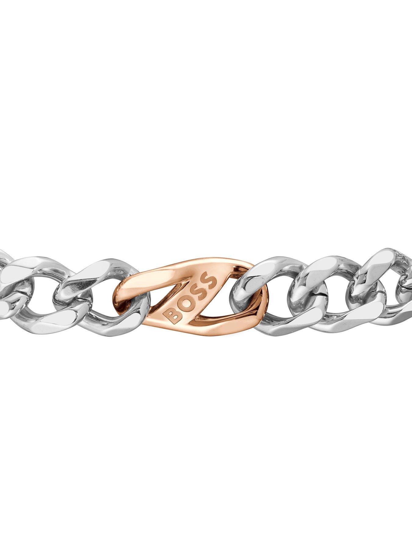  image of boss-gents-rian-stainless-steel-and-rose-gold-ip-figaro-bracelet