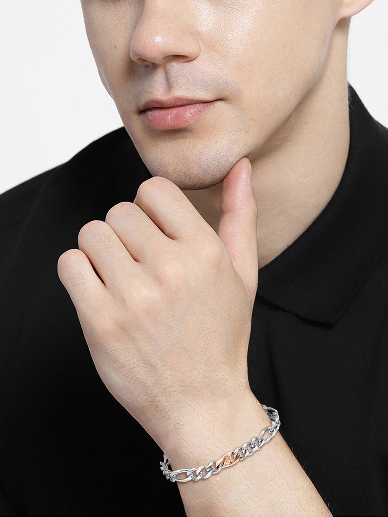 image of boss-gents-rian-stainless-steel-and-rose-gold-ip-figaro-bracelet