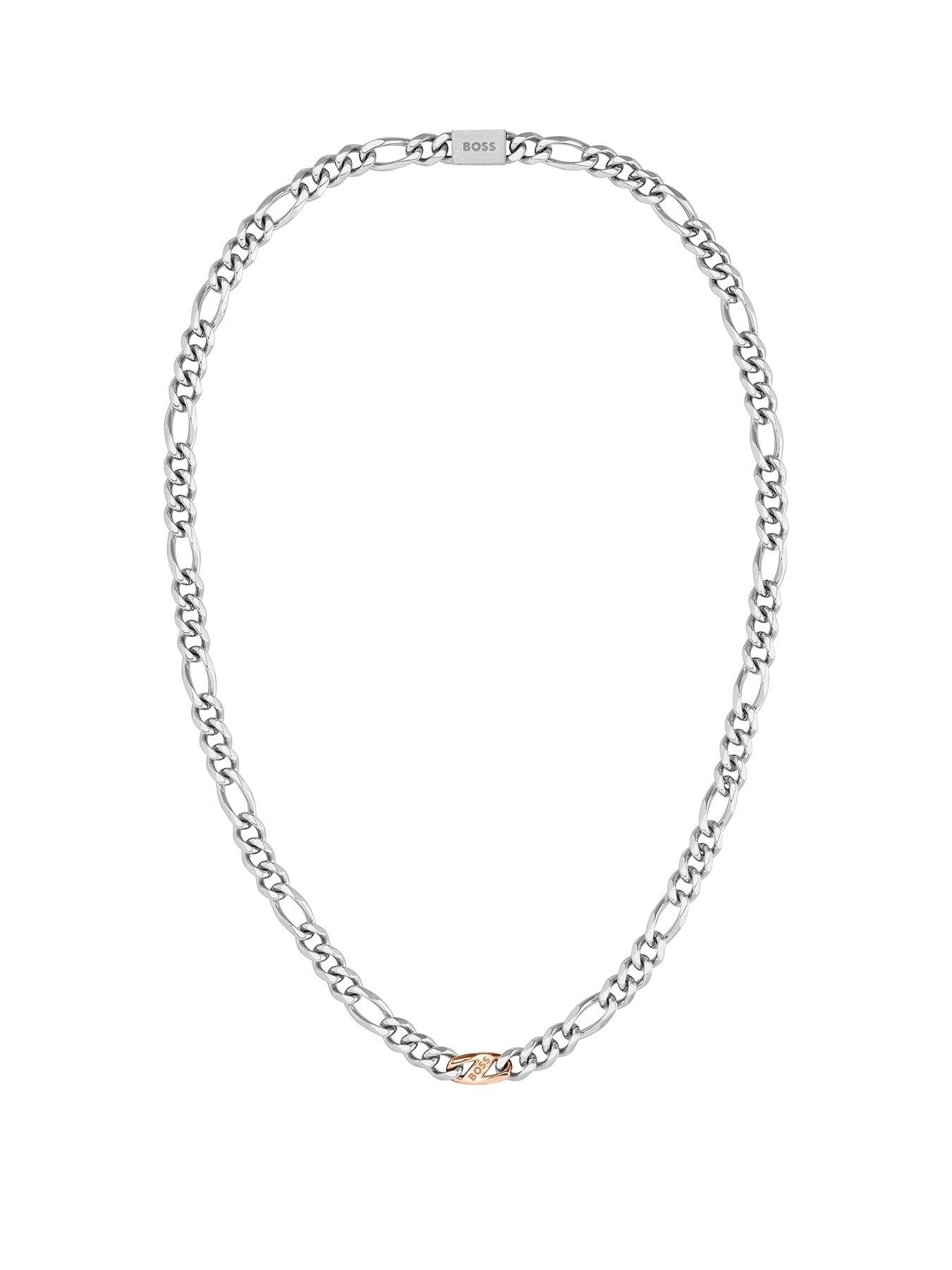 undefined Gents Rian Stainless Steel and Carnation Gold IP Figaro Chain