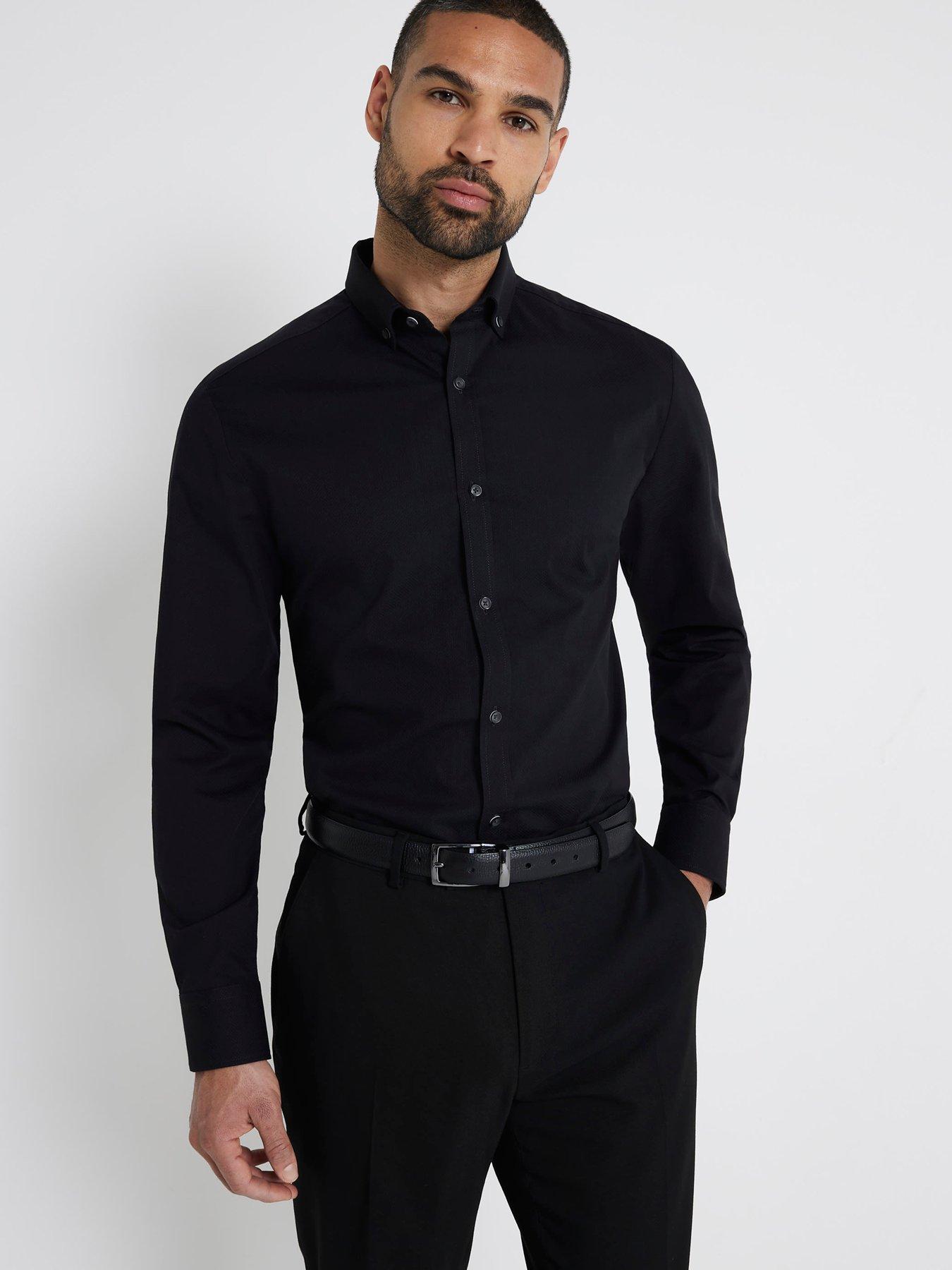 undefined Long Sleeve Textured Muscle Shirt - Black
