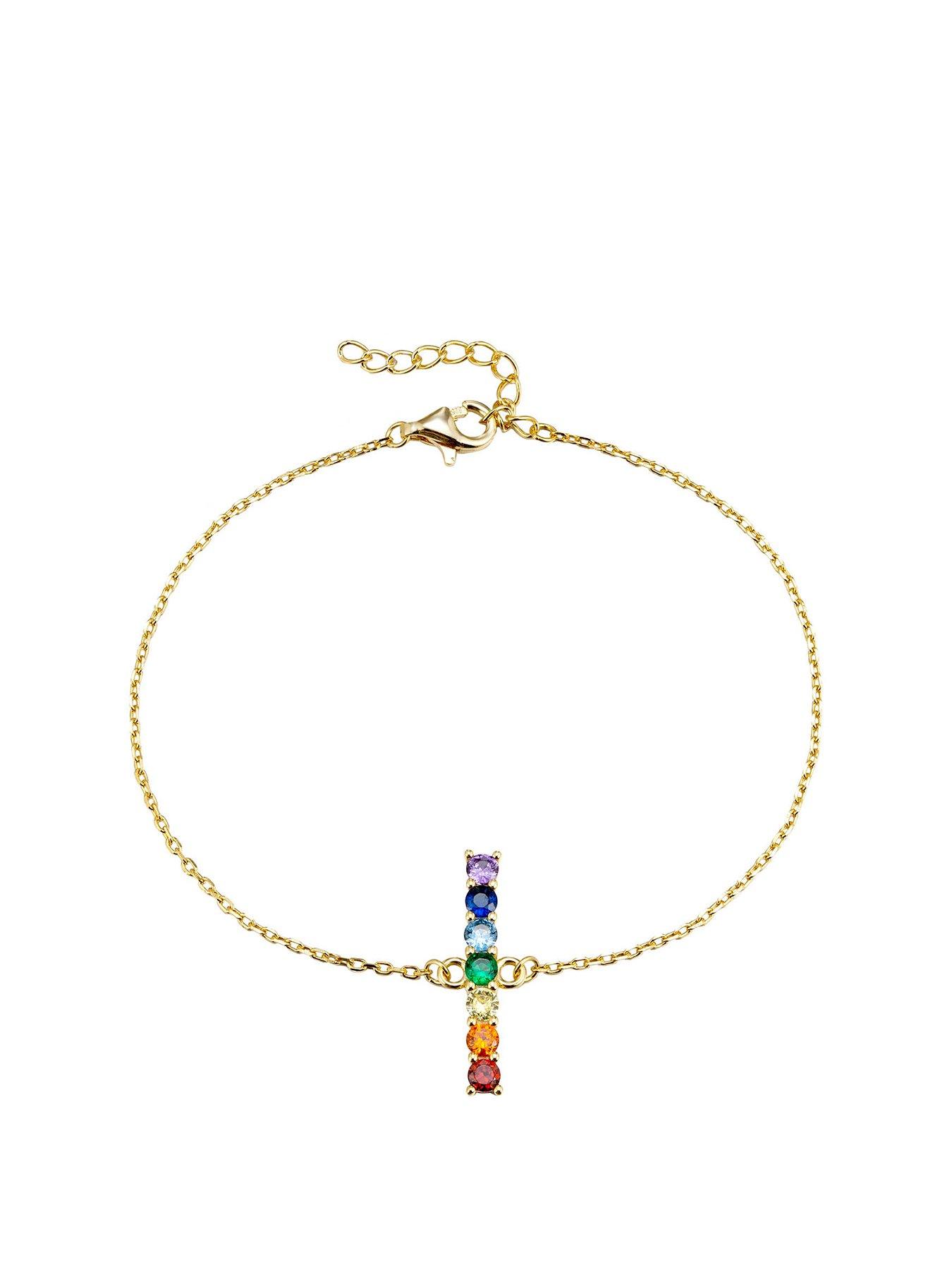 the-love-collection-18ct-gold-plated-sterling-silver-rainbow-bar-cz-bracelet