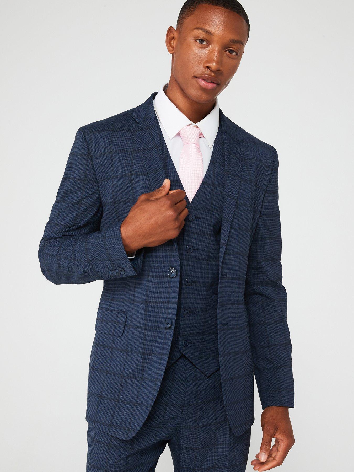 Plaid Suit Navy Blue Slim Fit Suit Very Man Slim Fit Check Suit - Main Image