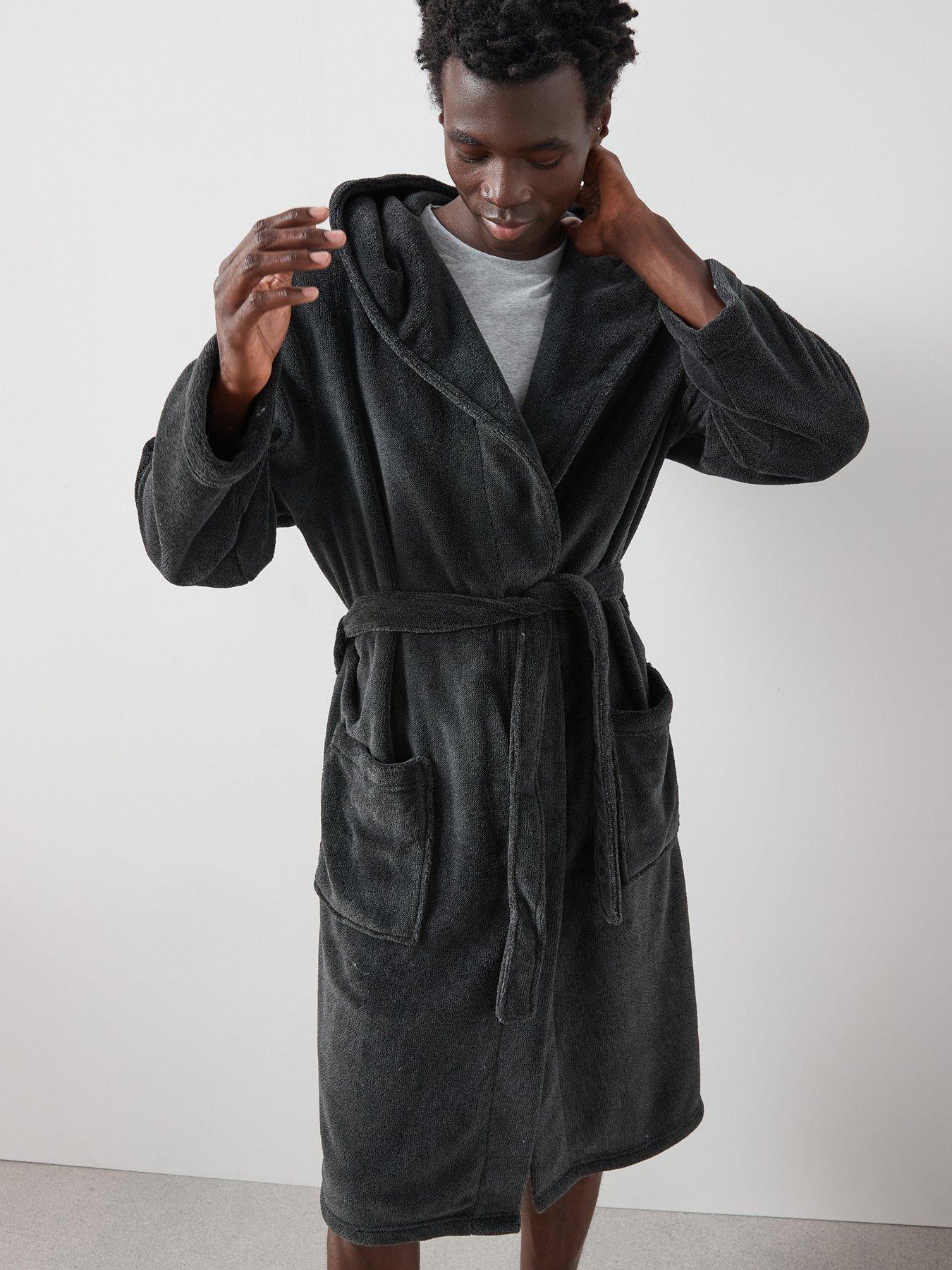 Image 3 of 6 of Very Man Supersoft Hooded&nbsp;Dressing Gown&nbsp;- Charcoal