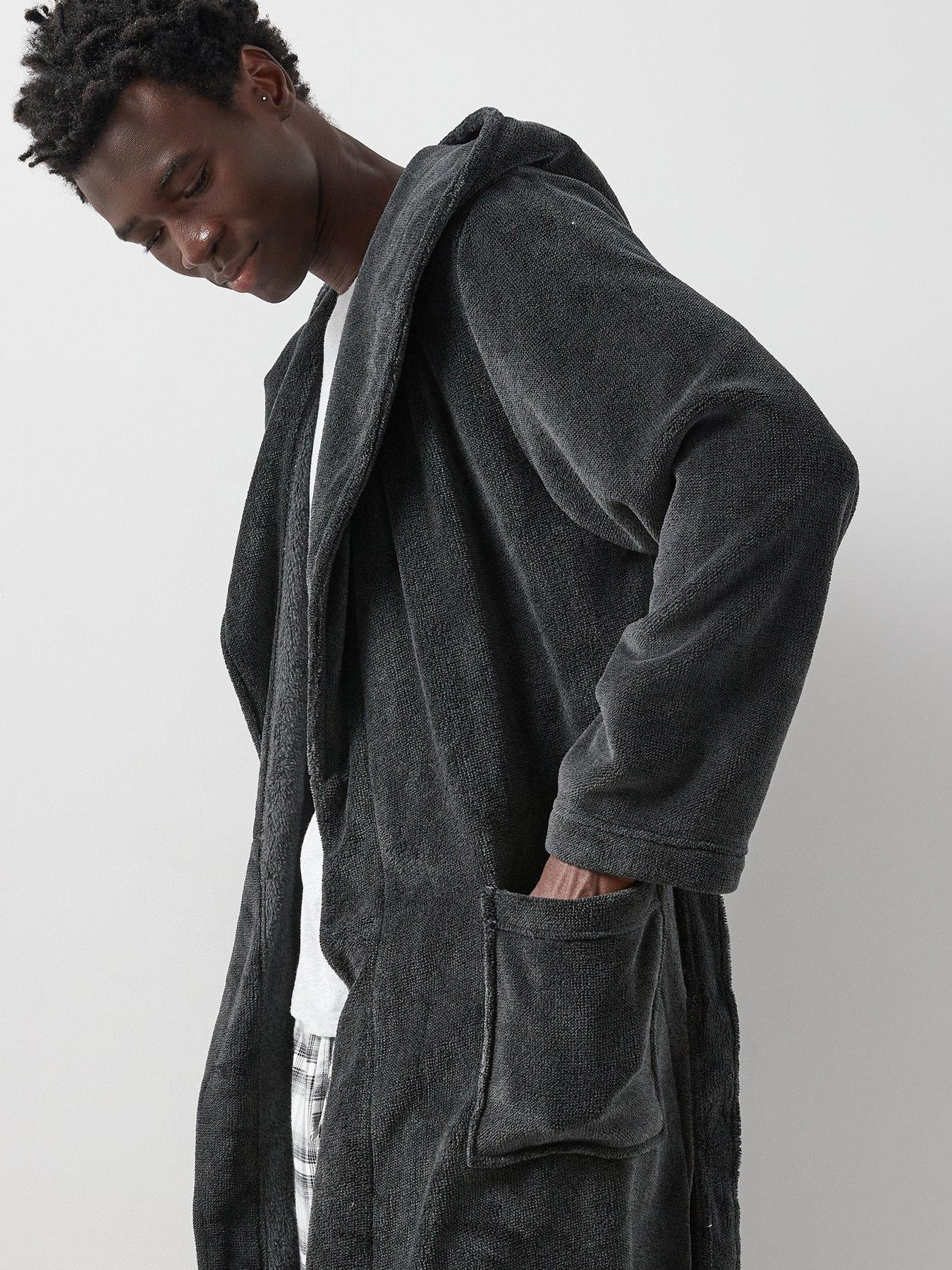 Image 5 of 6 of Very Man Supersoft Hooded&nbsp;Dressing Gown&nbsp;- Charcoal
