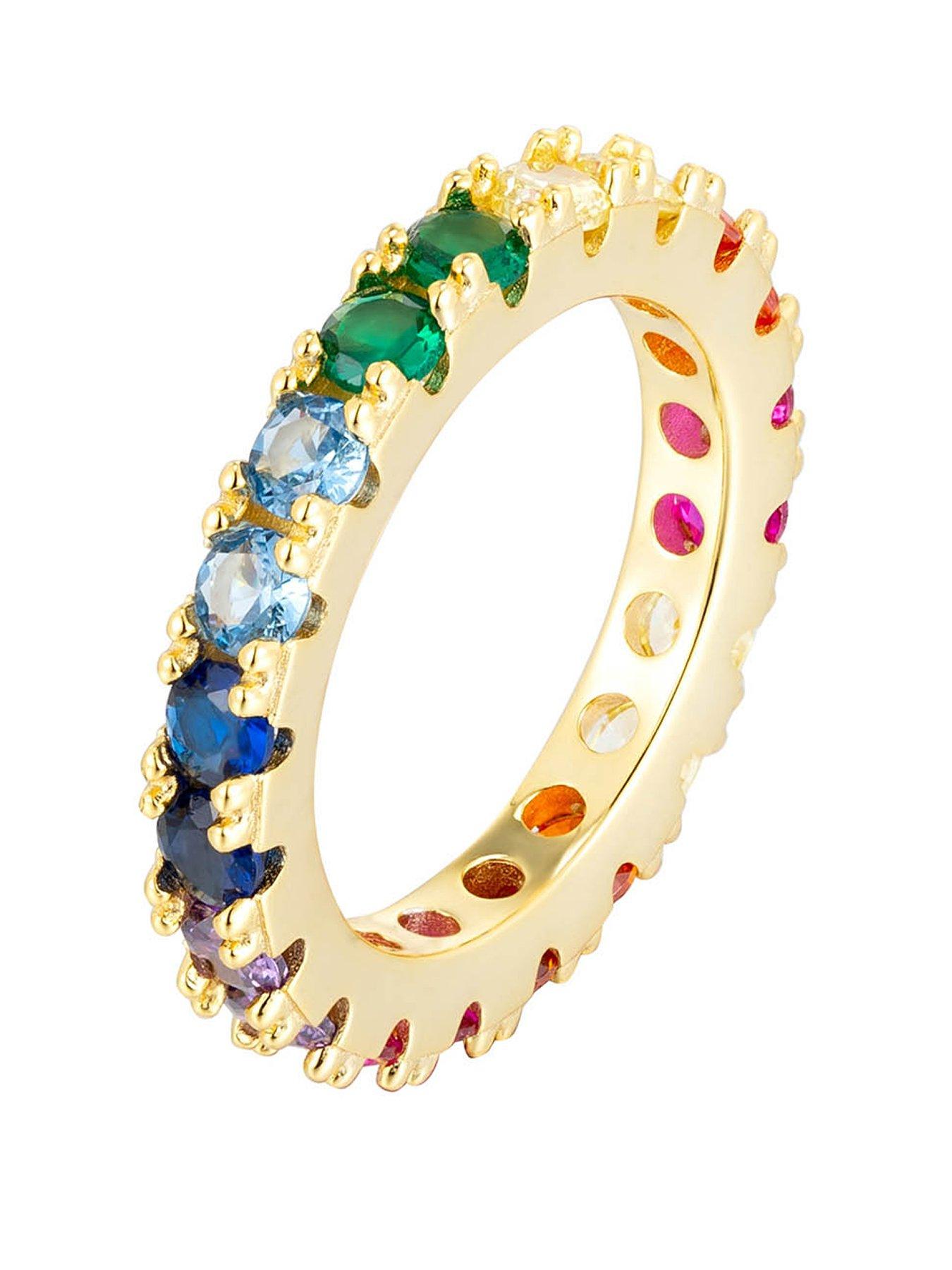 the-love-collection-18ct-gold-plated-sterling-silver-rainbow-cz-eternity-ring