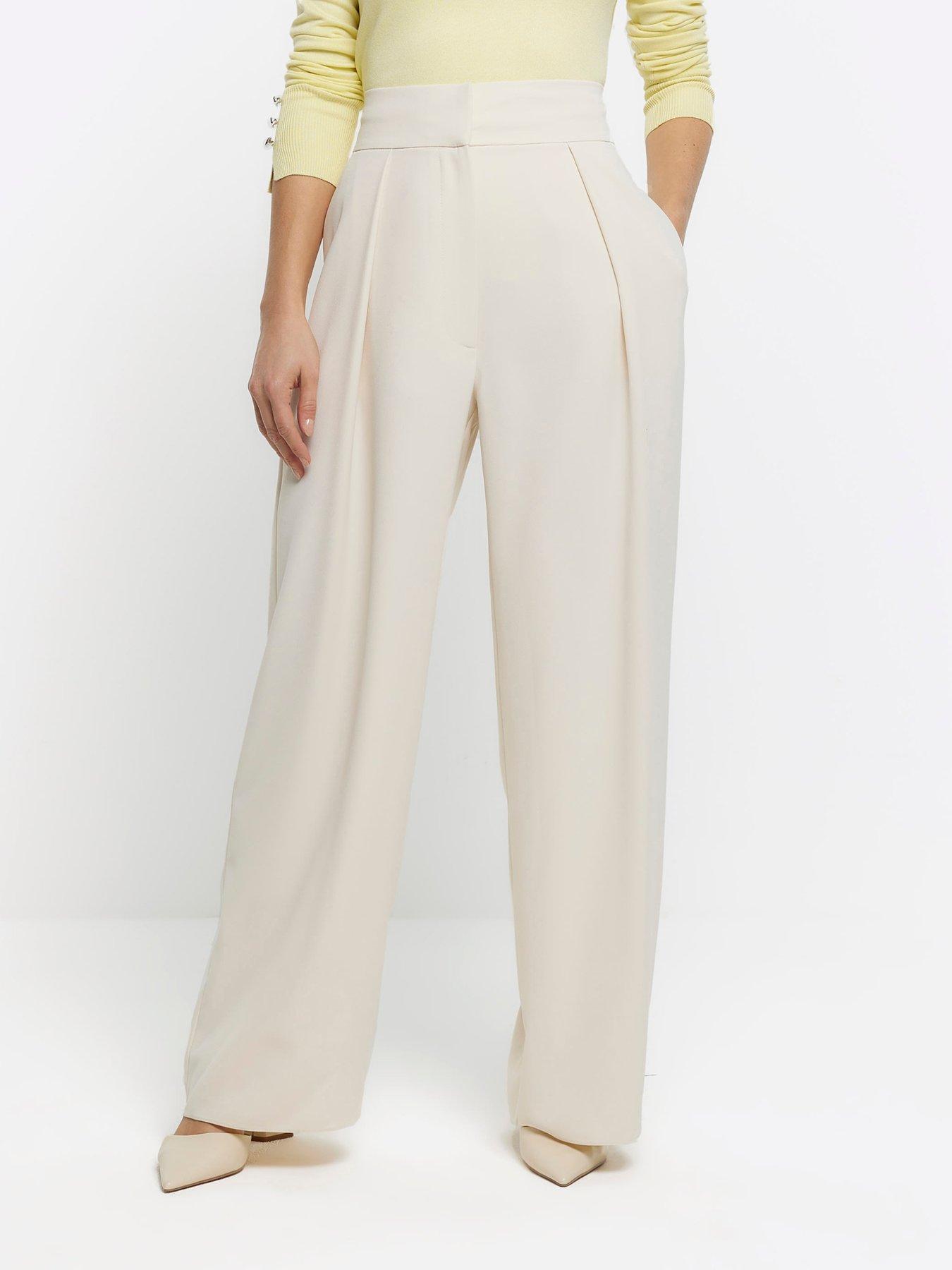 River Island Pleated Wide Leg Trouser - Cream 