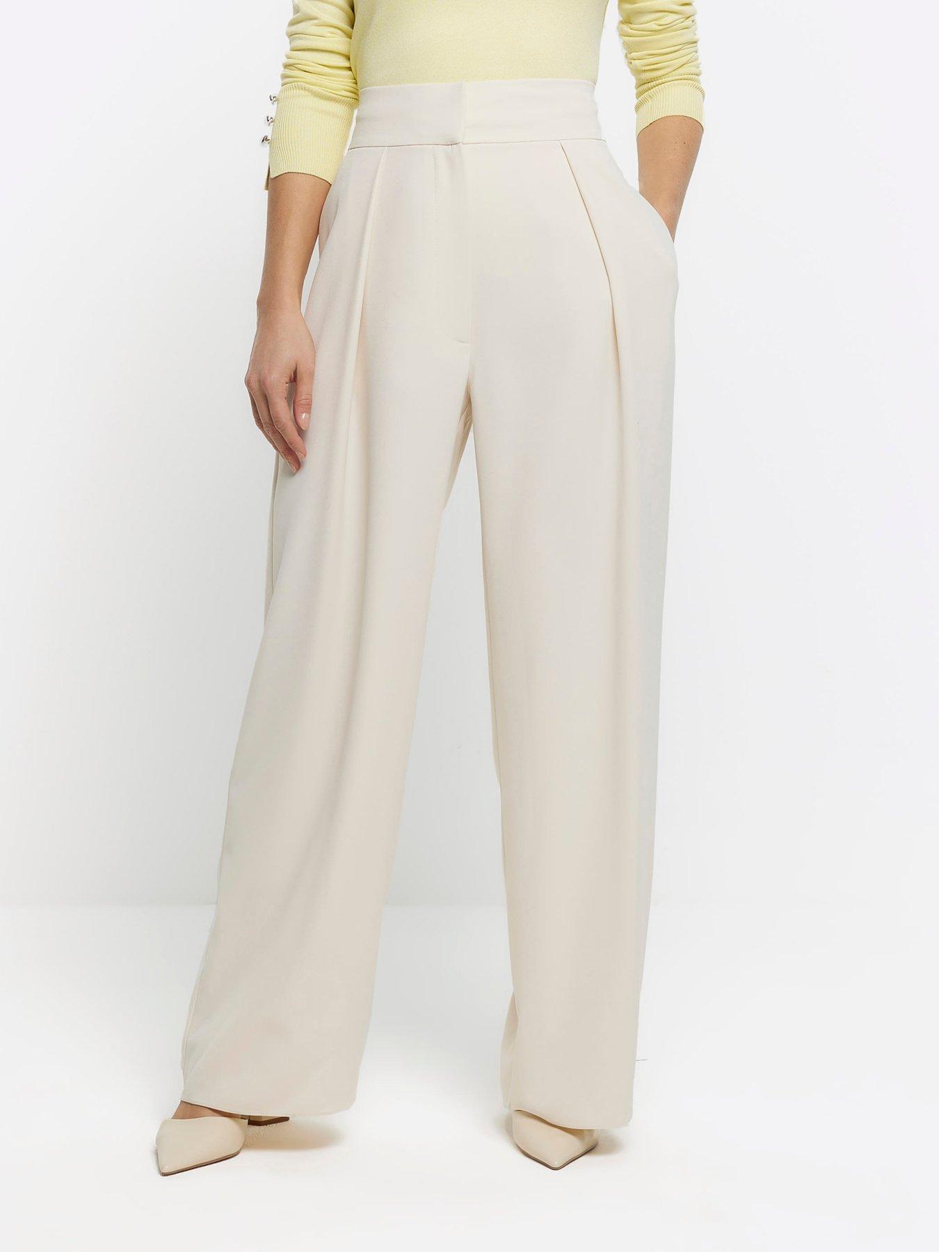undefined Pleated Wide Leg Trouser - Cream