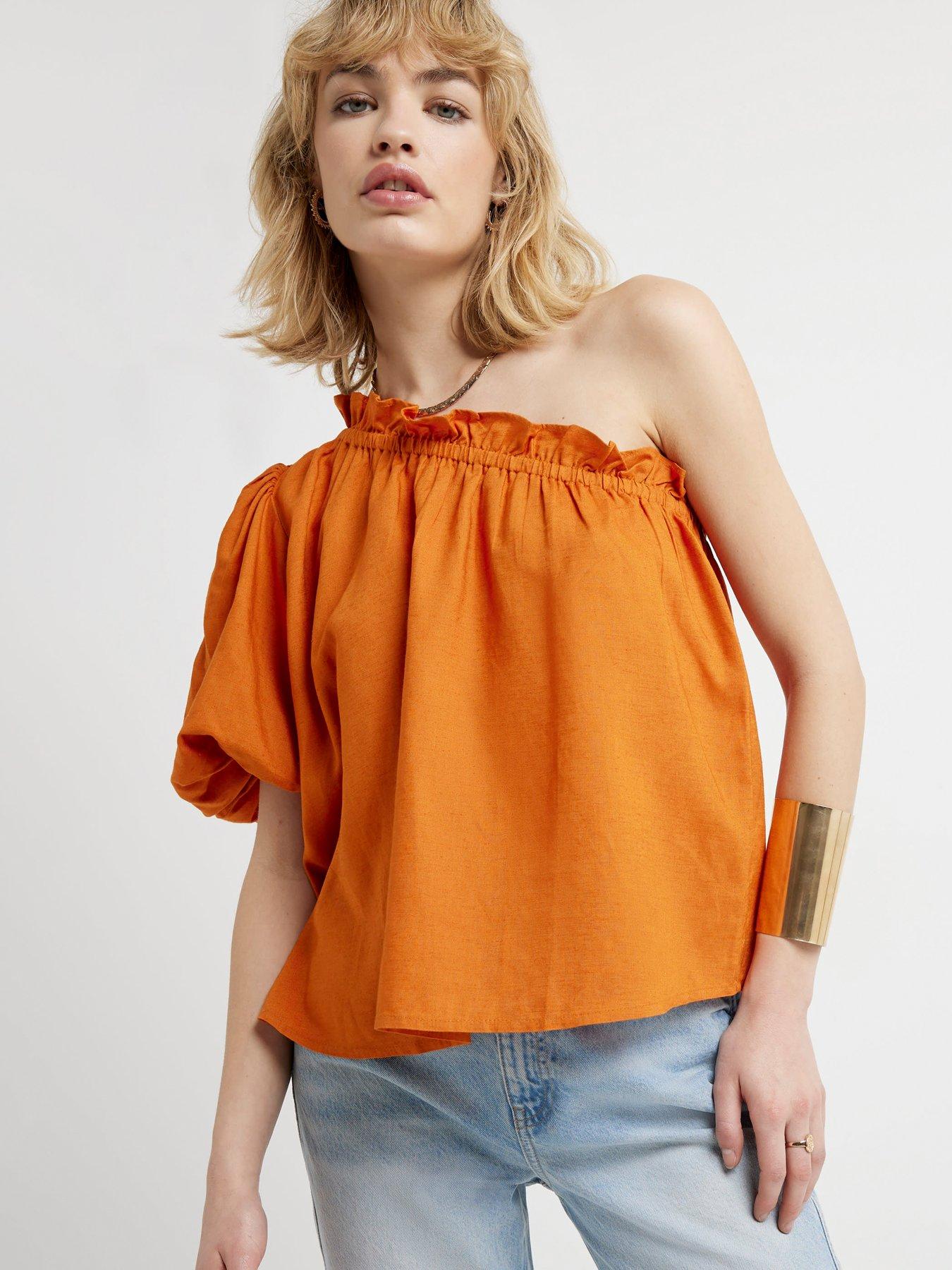 undefined Linen One Shoulder Top - Rust