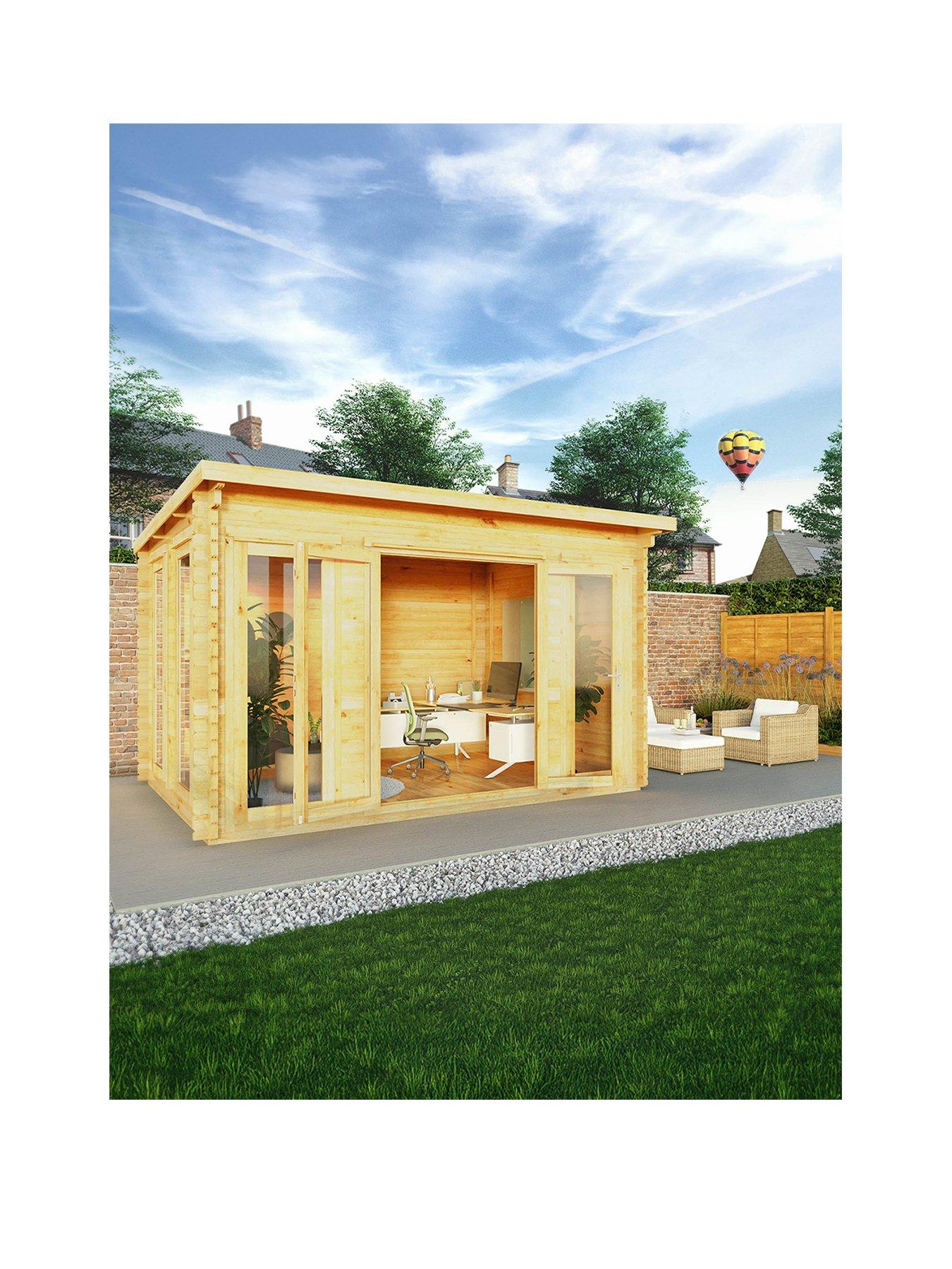 Image 1 of 7 of MERCIA 4m x 3m Studio Pent Log Cabin - 28mm - PEFC Certified