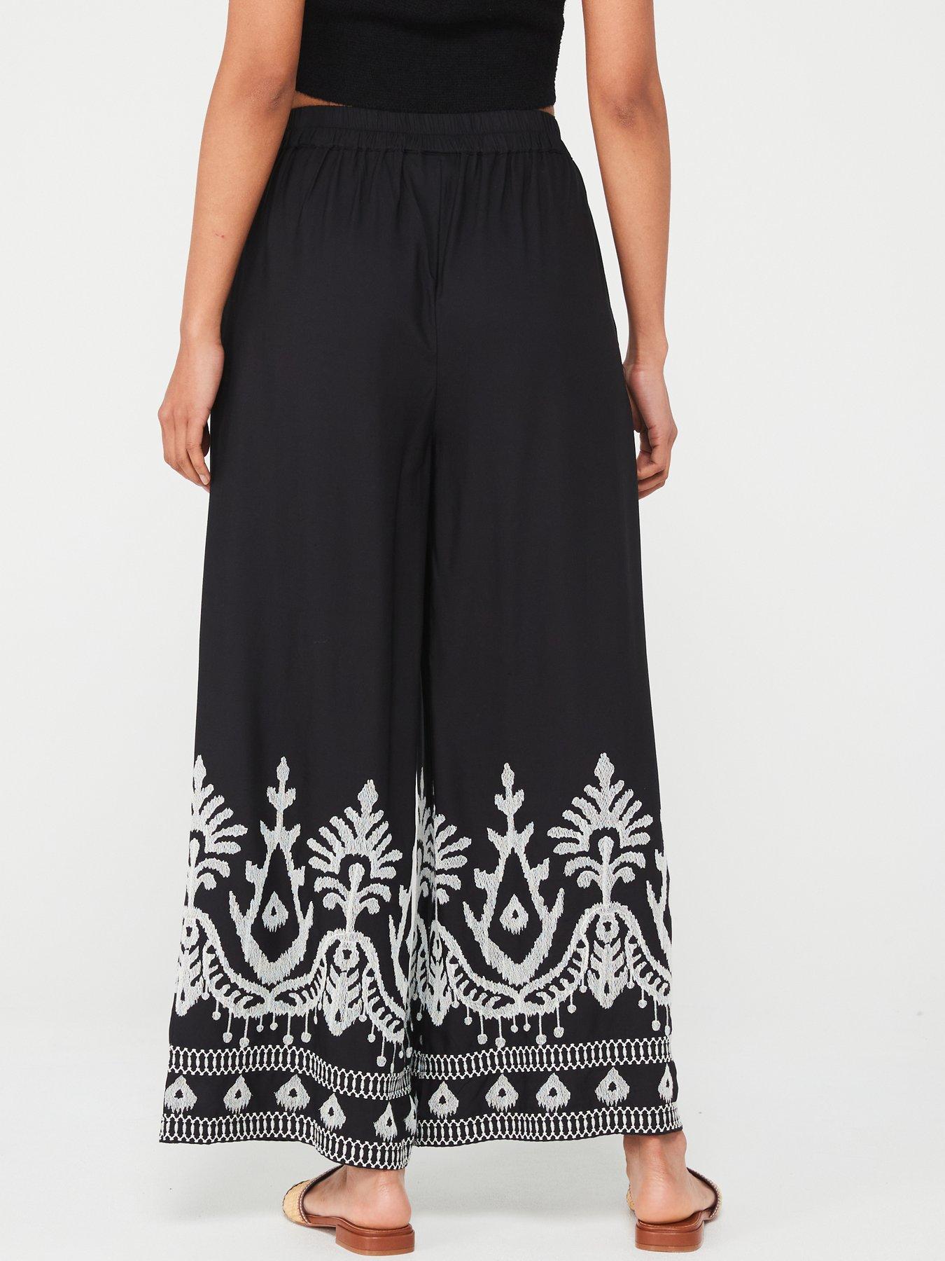  image of vila-cropped-embroidered-trouser-black